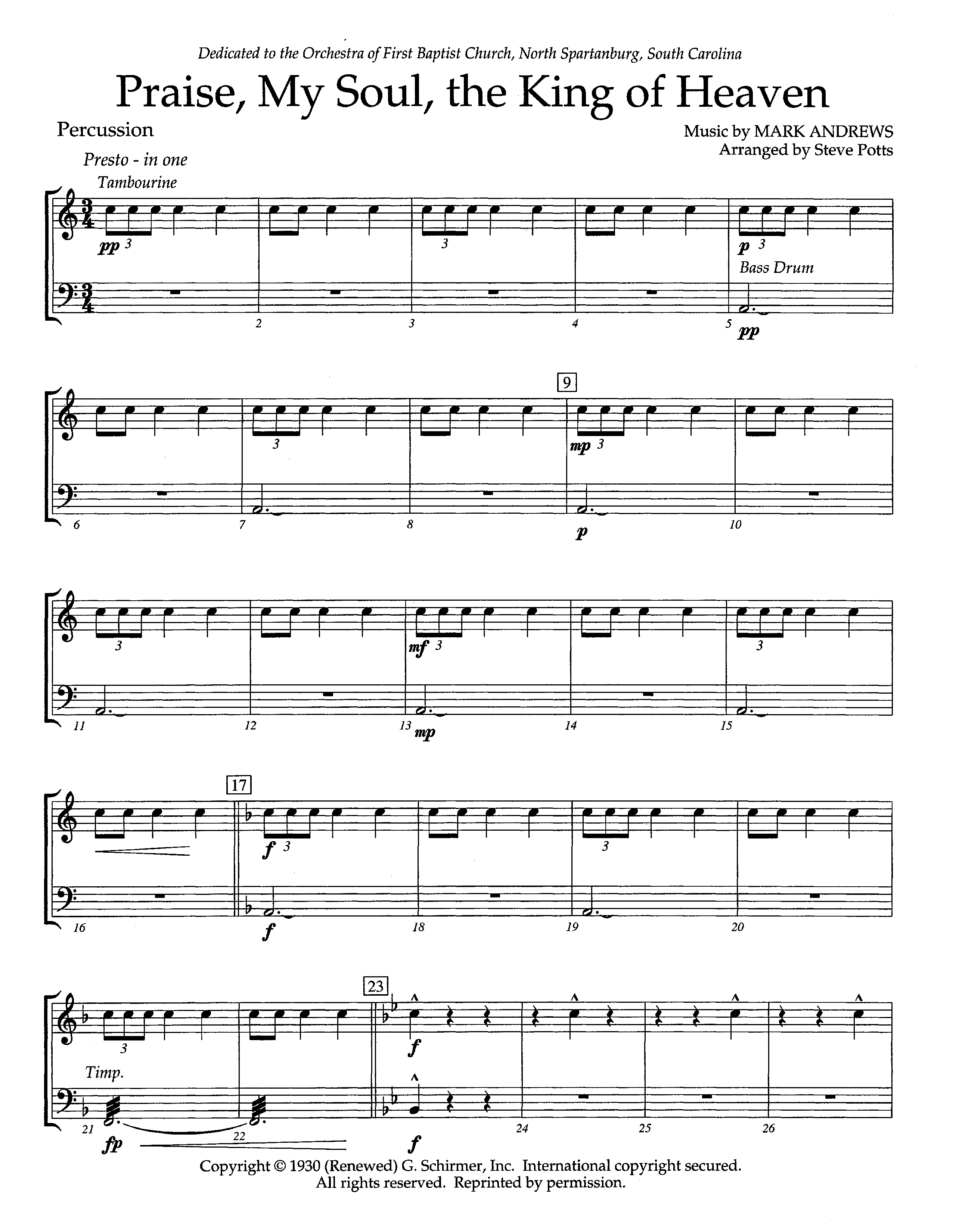 Praise My Soul The King Of Heaven (Instrumental) Percussion (Lifeway Worship / Arr. Steve Potts)