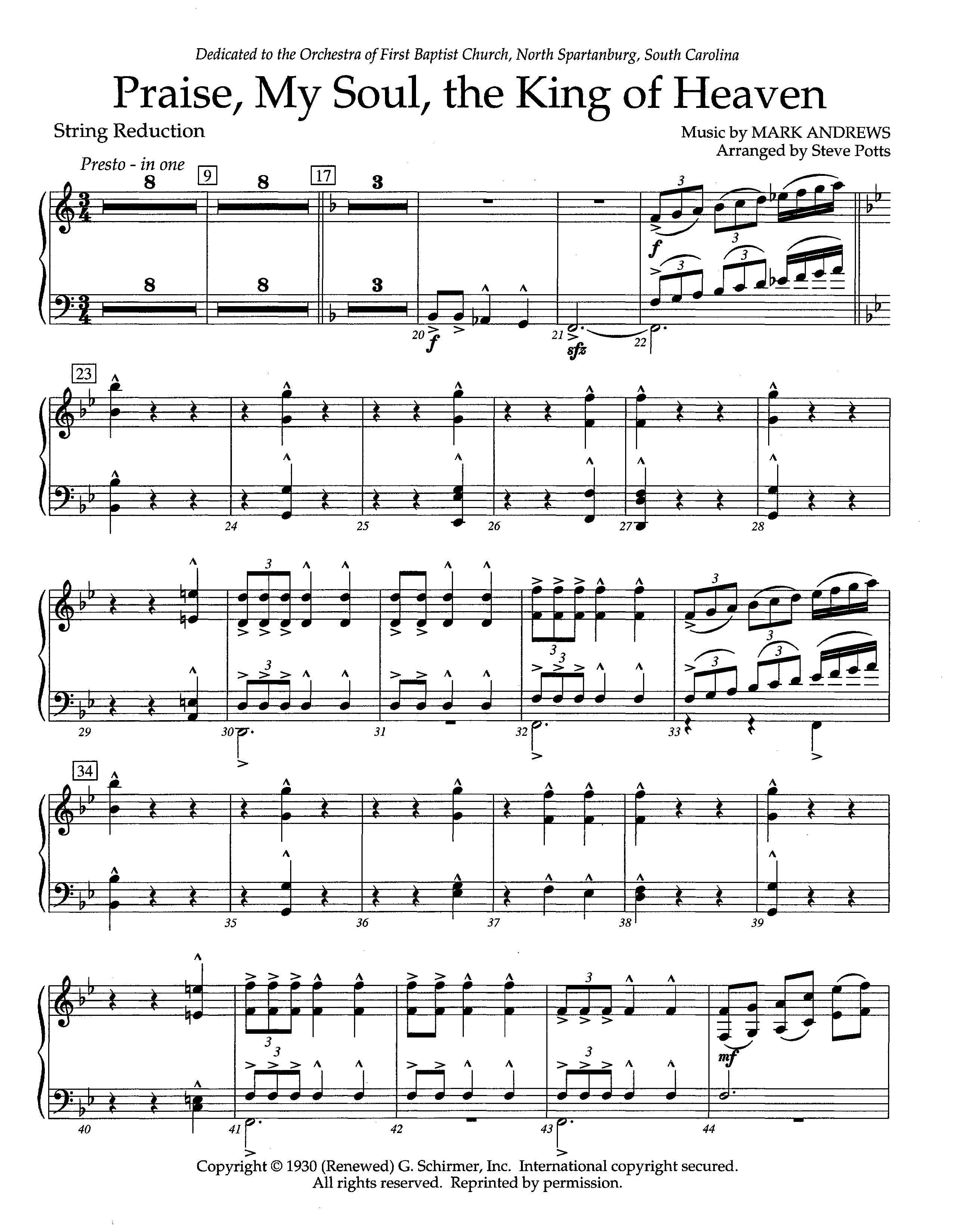 Praise My Soul The King Of Heaven (Instrumental) String Reduction (Lifeway Worship / Arr. Steve Potts)