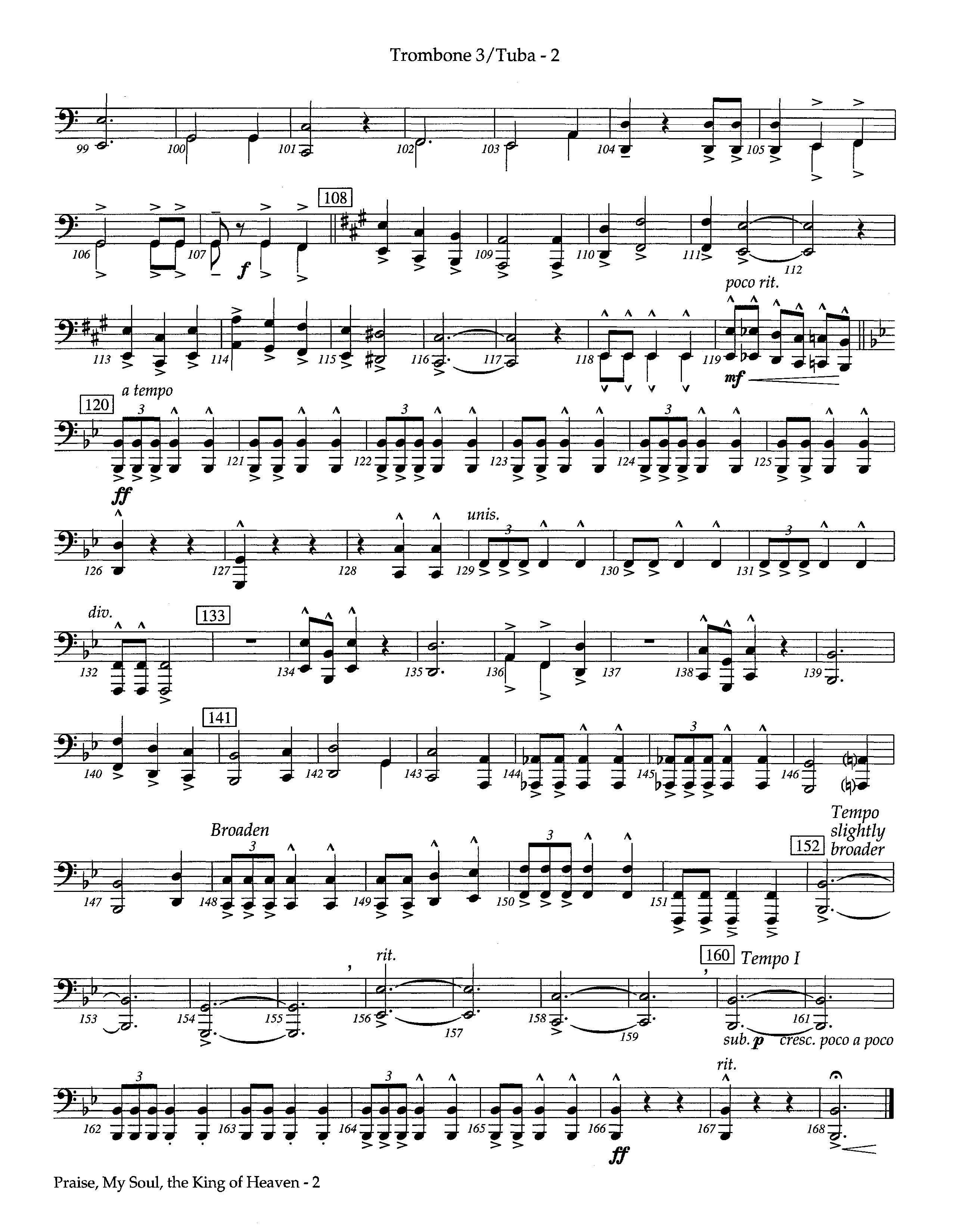 Praise My Soul The King Of Heaven (Instrumental) Trombone 3/Tuba (Lifeway Worship / Arr. Steve Potts)