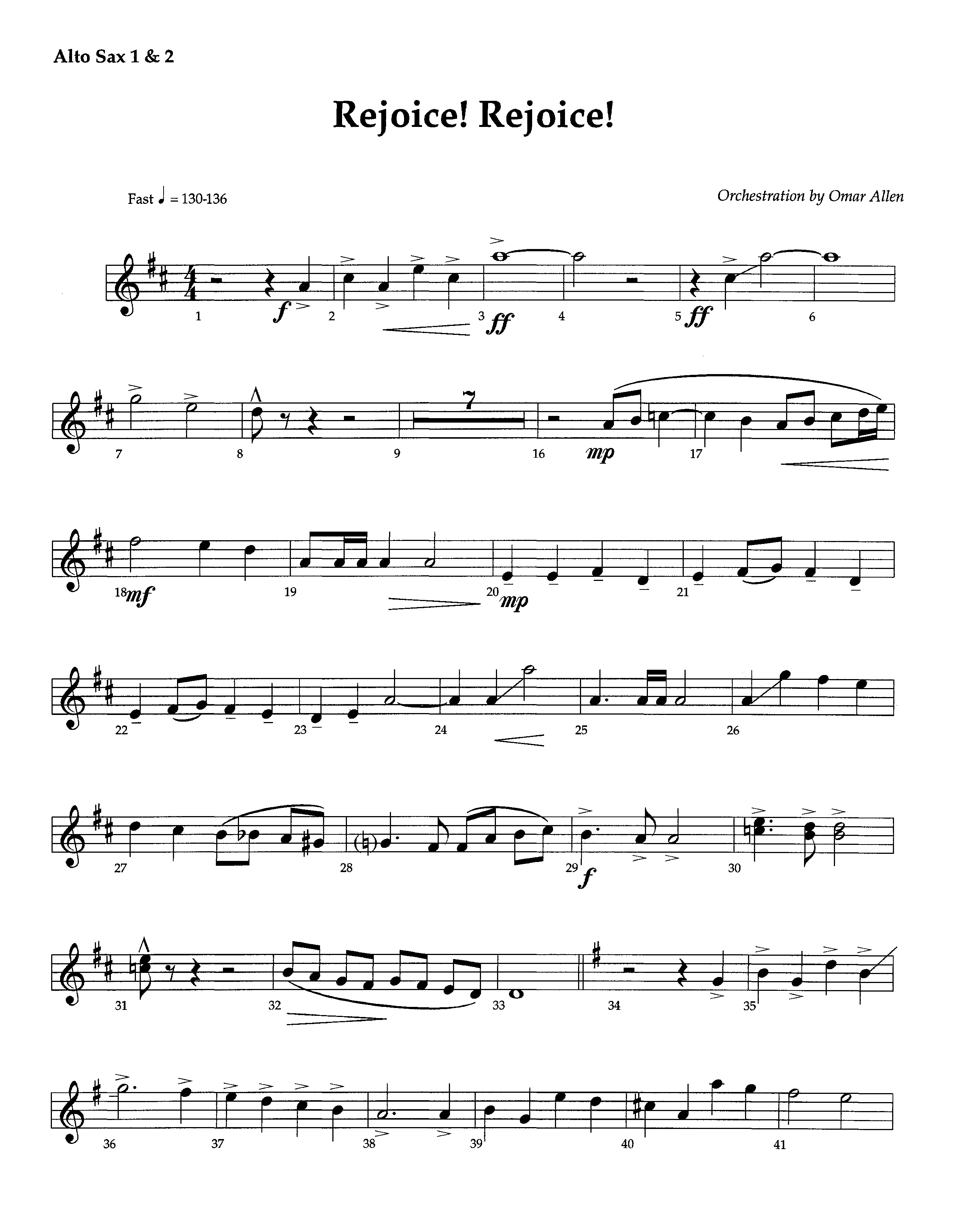Rejoice Rejoice (Instrumental) Alto Sax 1/2 (Lifeway Worship / Arr. Omar Allen)