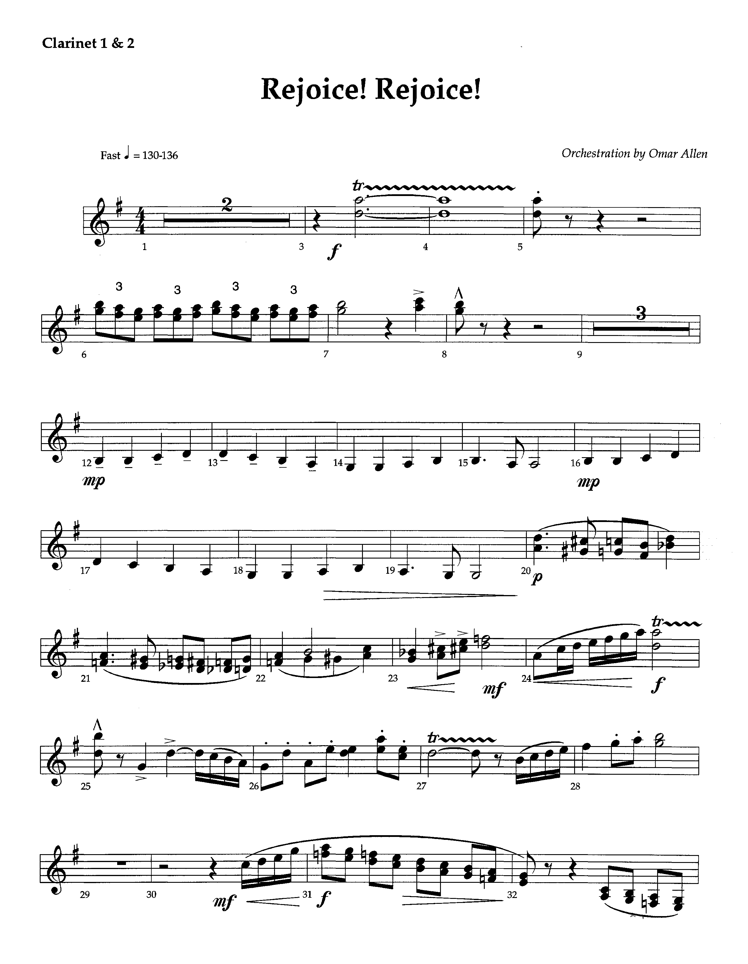 Rejoice Rejoice (Instrumental) Clarinet 1/2 (Lifeway Worship / Arr. Omar Allen)