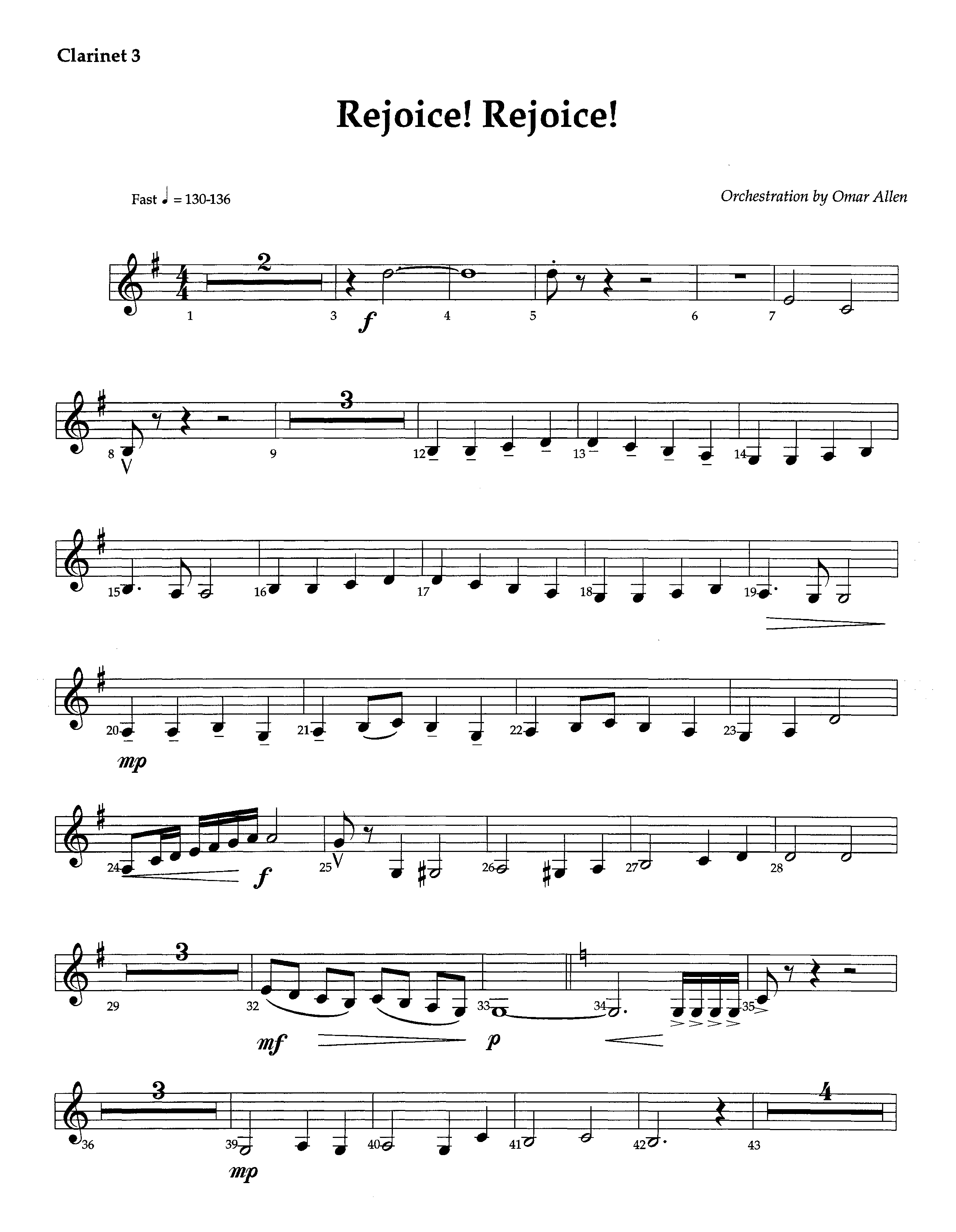 Rejoice Rejoice (Instrumental) Clarinet 3 (Lifeway Worship / Arr. Omar Allen)