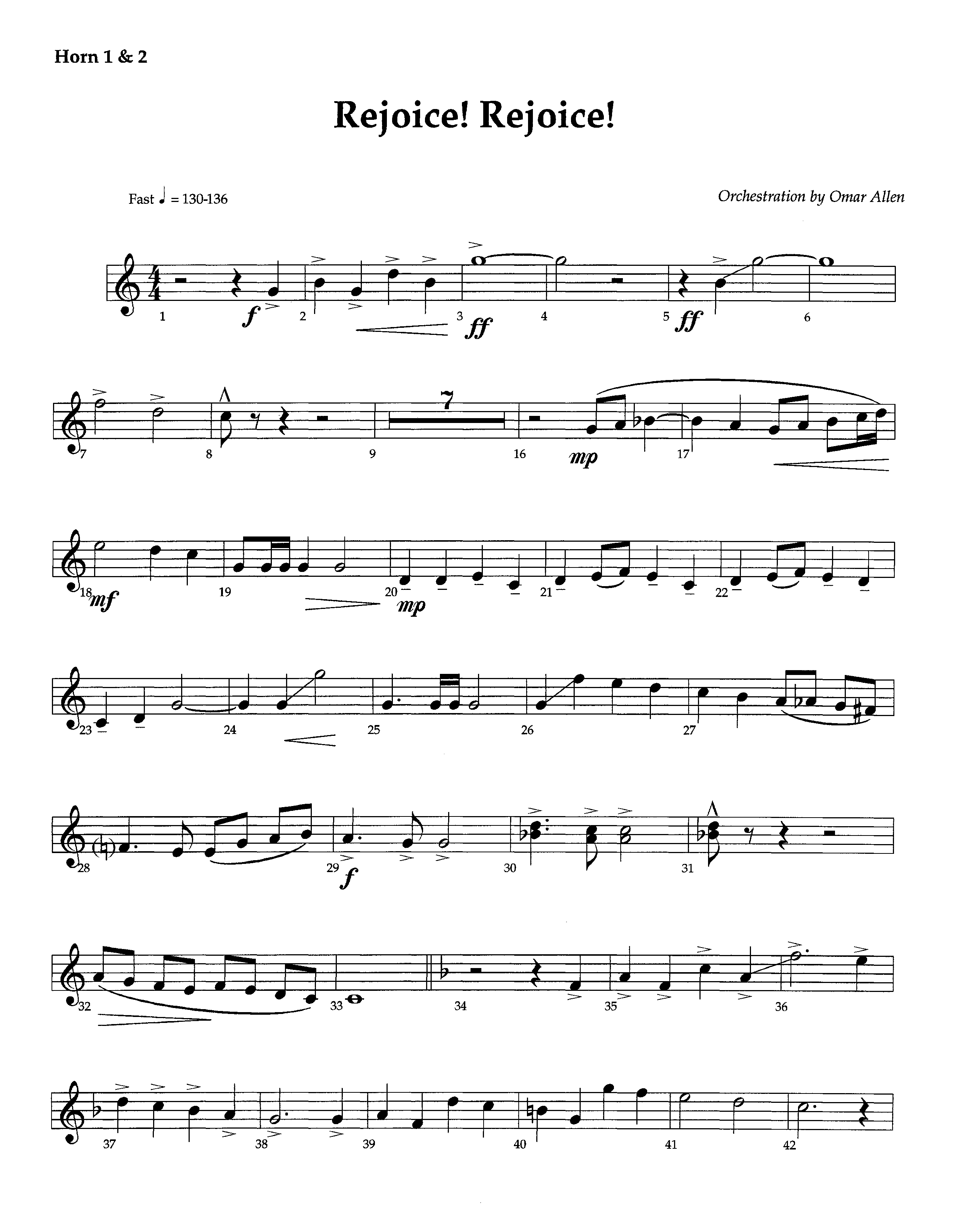 Rejoice Rejoice (Instrumental) French Horn 1/2 (Lifeway Worship / Arr. Omar Allen)