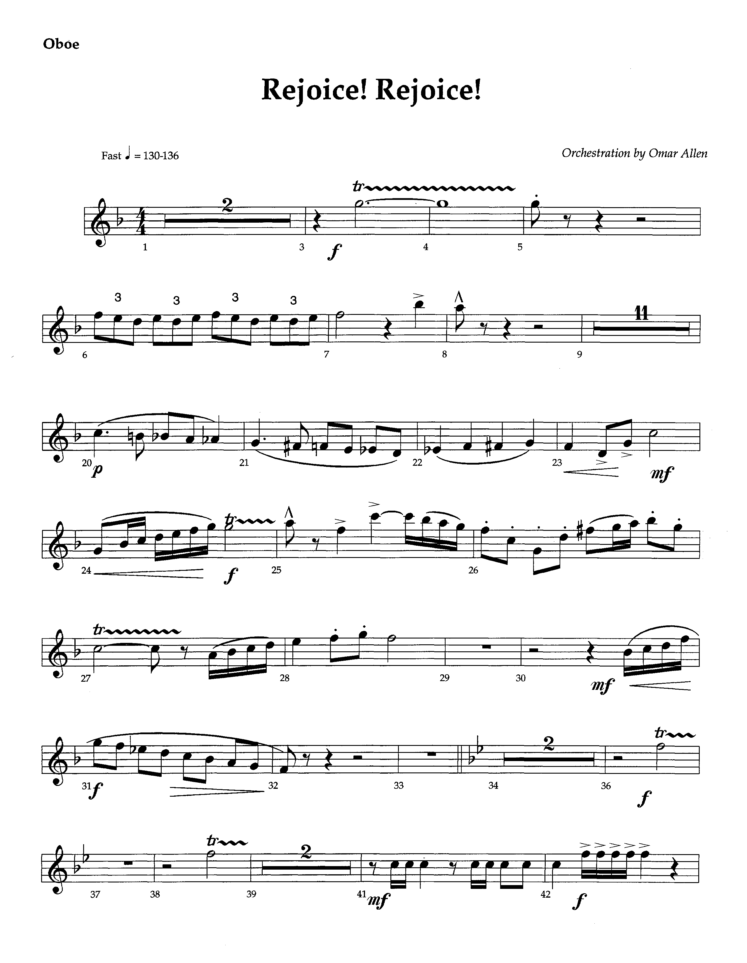 Rejoice Rejoice (Instrumental) Oboe (Lifeway Worship / Arr. Omar Allen)