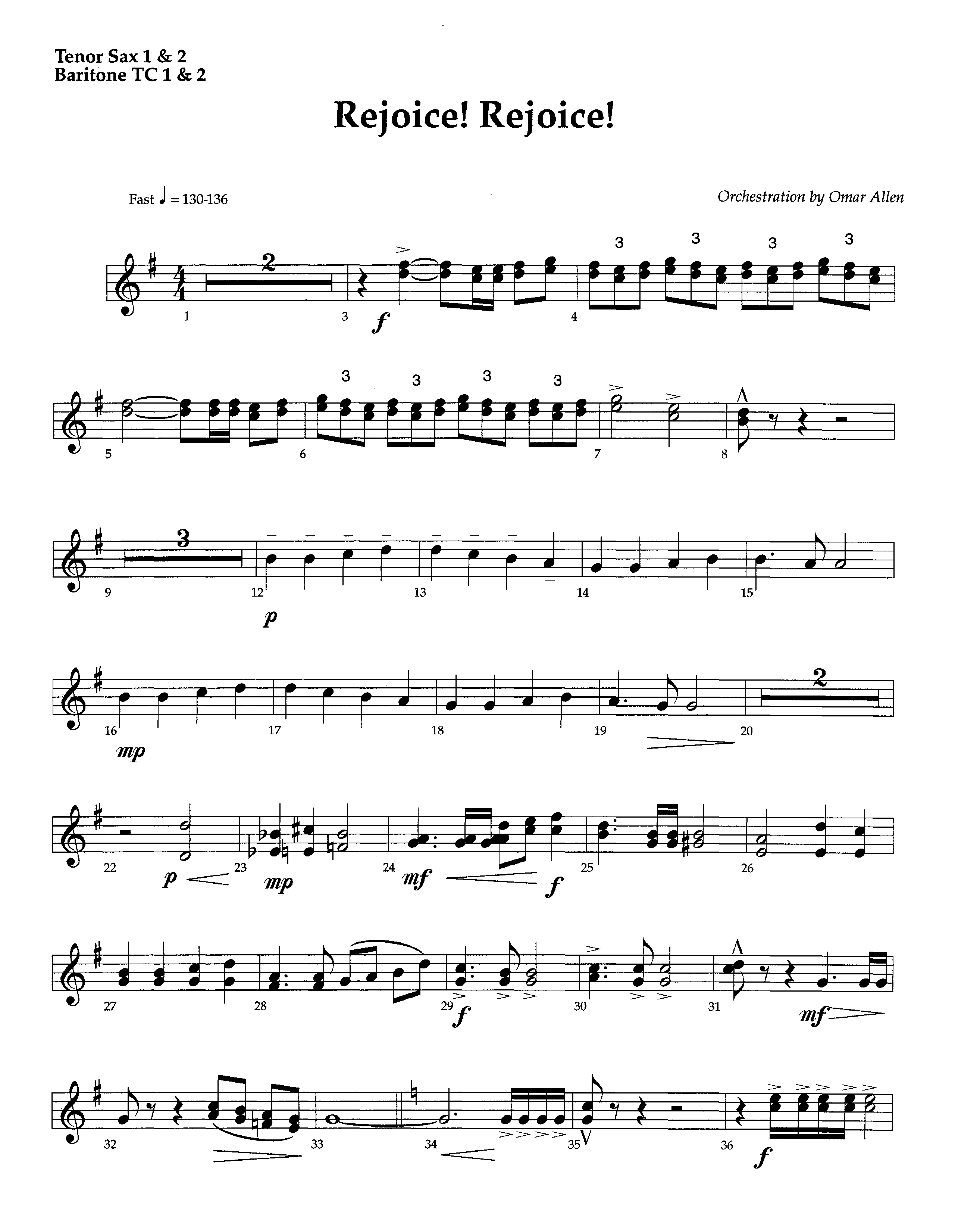 Rejoice Rejoice (Instrumental) Tenor Sax/Baritone T.C. (Lifeway Worship / Arr. Omar Allen)