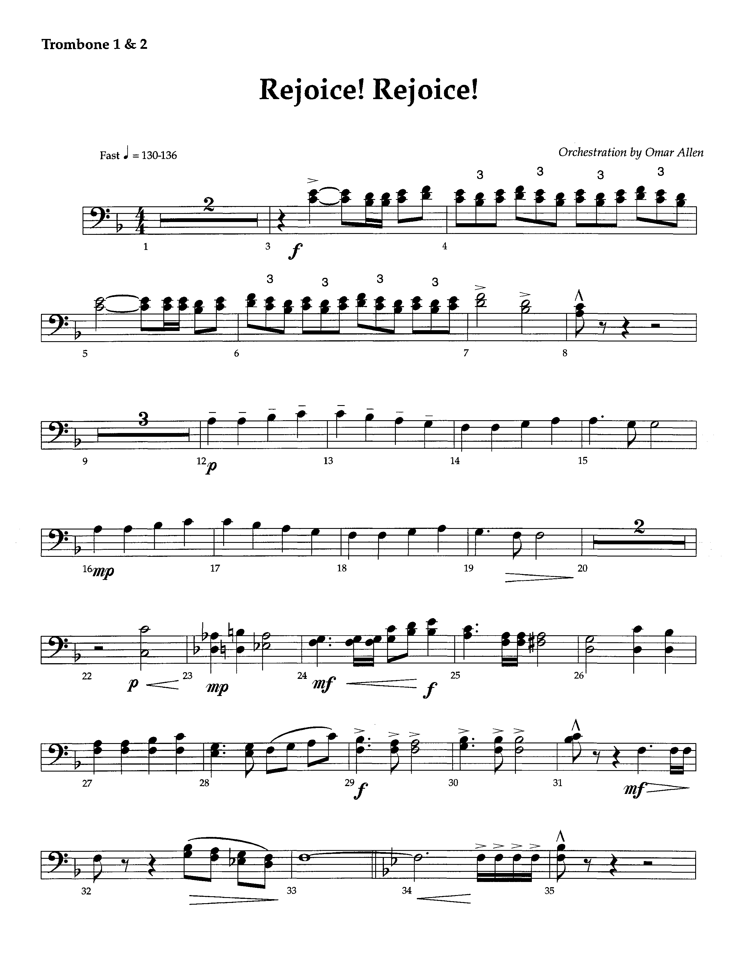 Rejoice Rejoice (Instrumental) Trombone 1/2 (Lifeway Worship / Arr. Omar Allen)