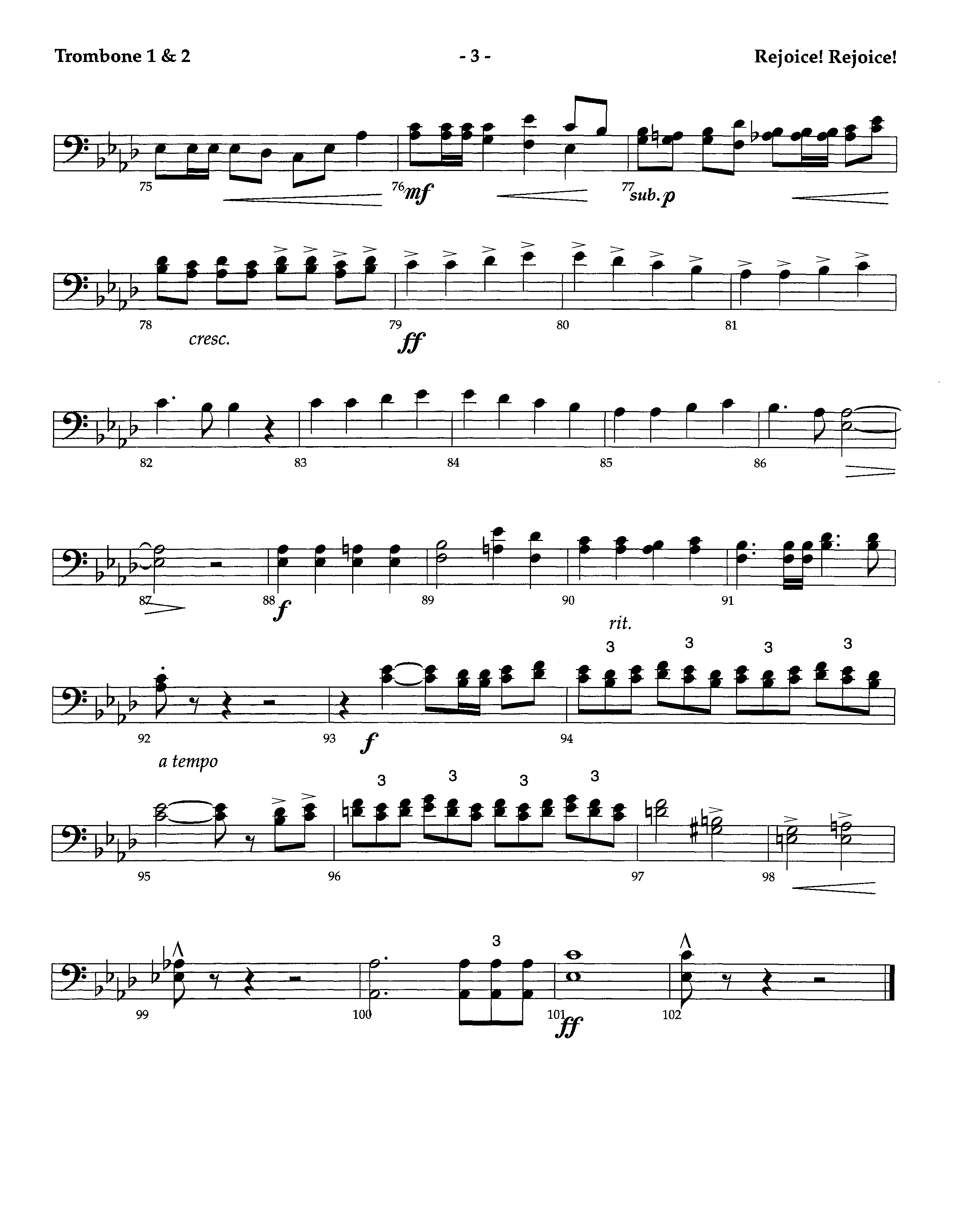 Rejoice Rejoice (Instrumental) Trombone 1/2 (Lifeway Worship / Arr. Omar Allen)