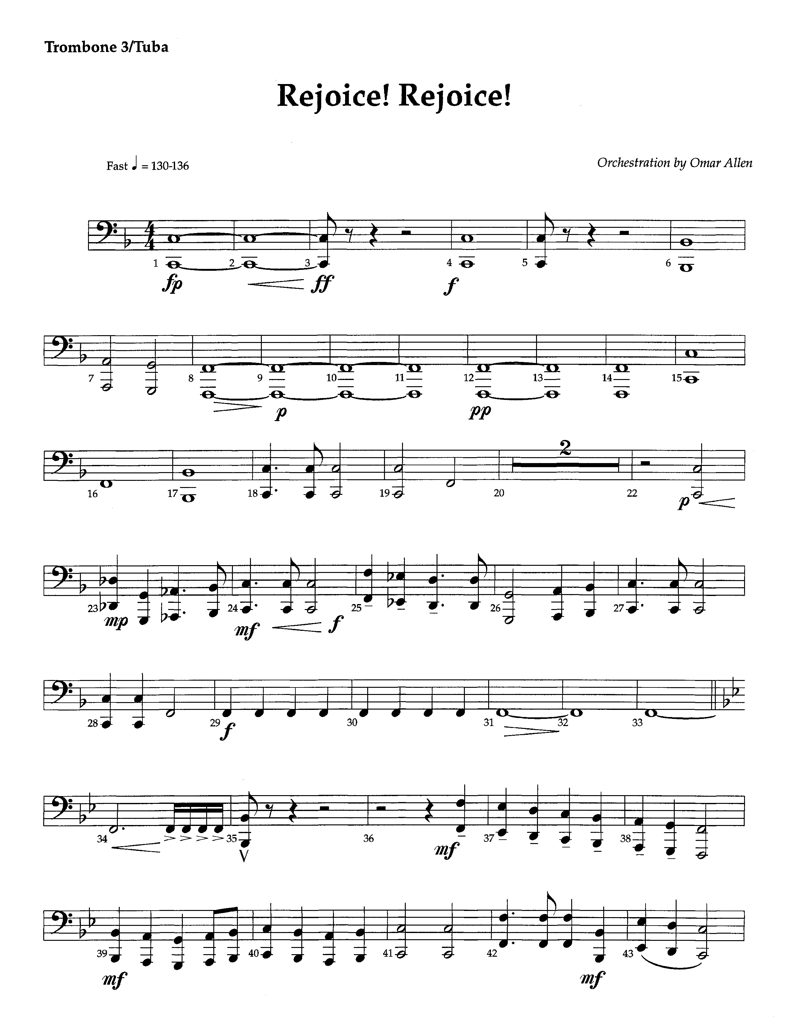 Rejoice Rejoice (Instrumental) Trombone 3/Tuba (Lifeway Worship / Arr. Omar Allen)