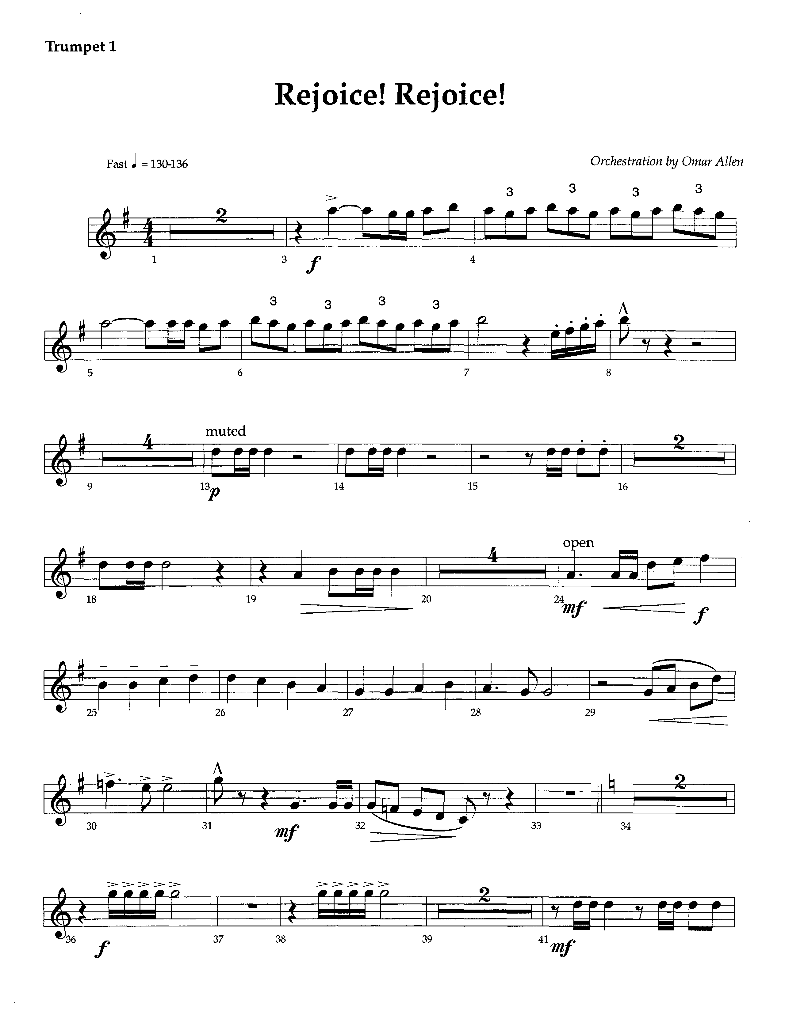 Rejoice Rejoice (Instrumental) Trumpet 1 (Lifeway Worship / Arr. Omar Allen)