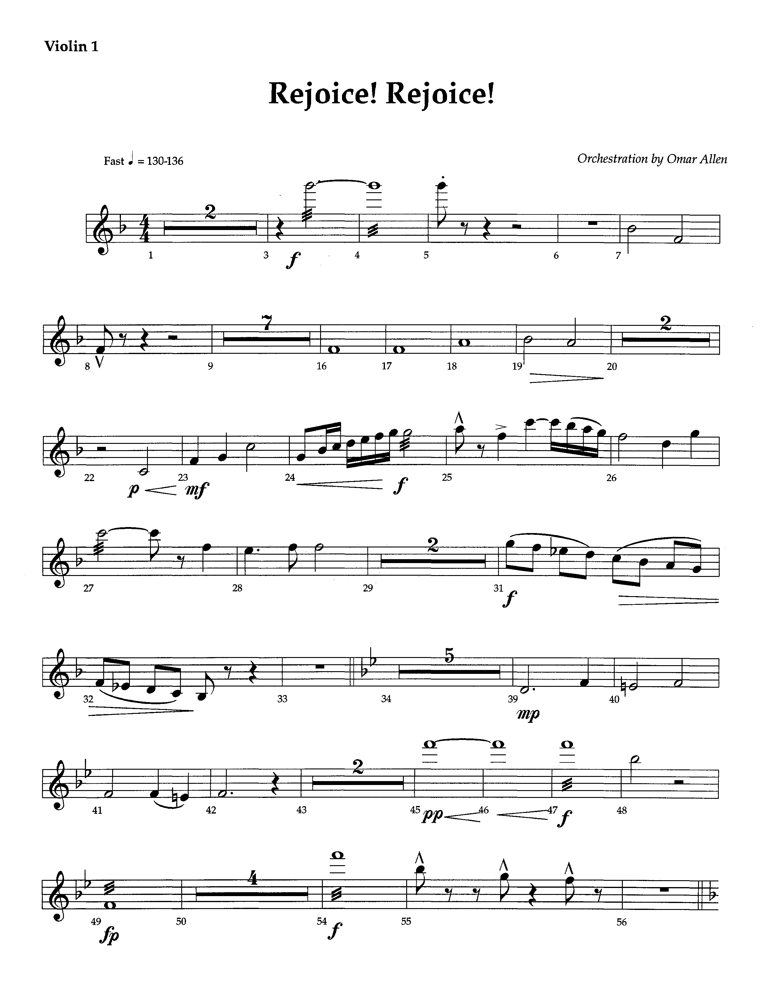 Rejoice Rejoice (Instrumental) Violin 1/2 (Lifeway Worship / Arr. Omar Allen)