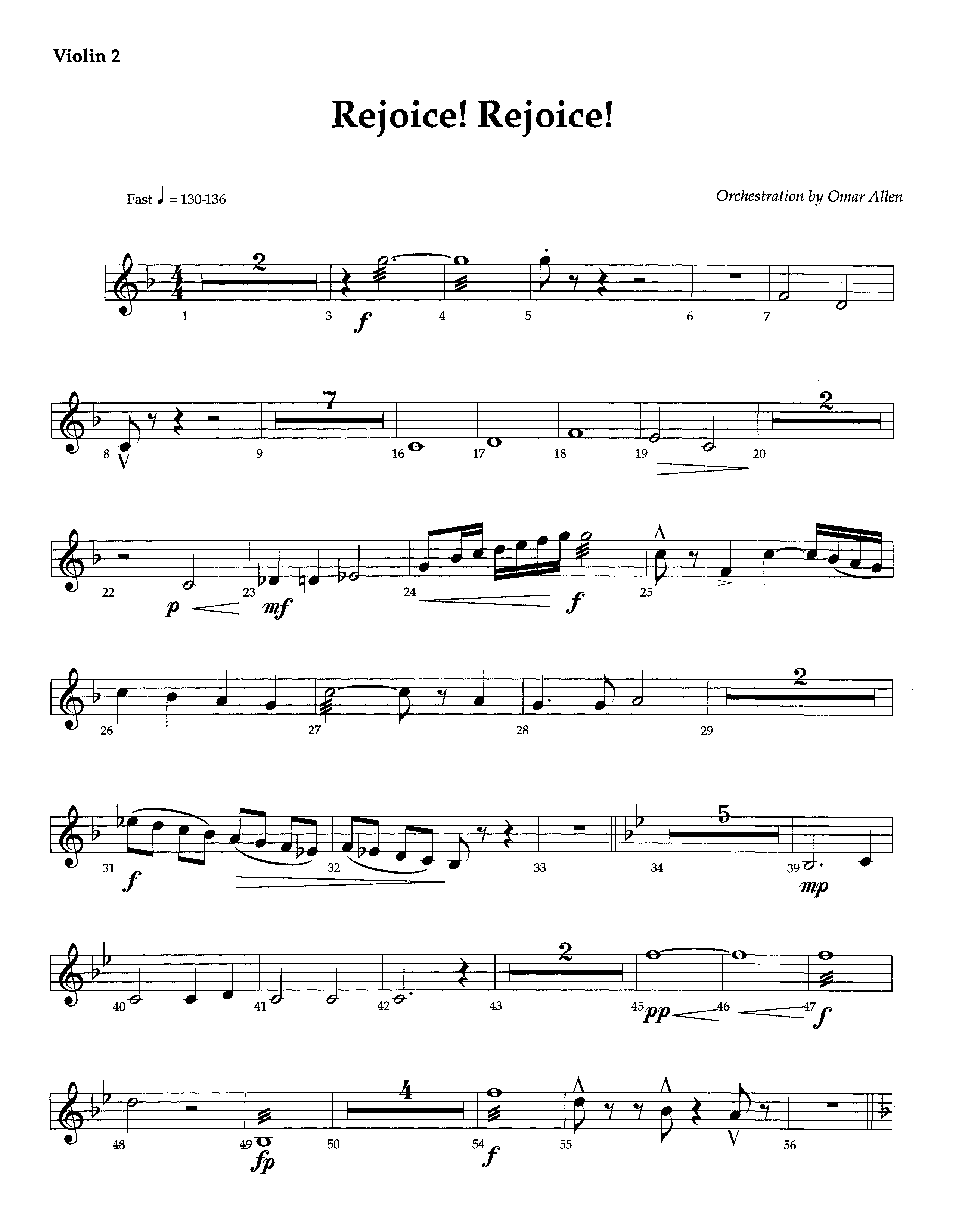 Rejoice Rejoice (Instrumental) Violin 1/2 (Lifeway Worship / Arr. Omar Allen)