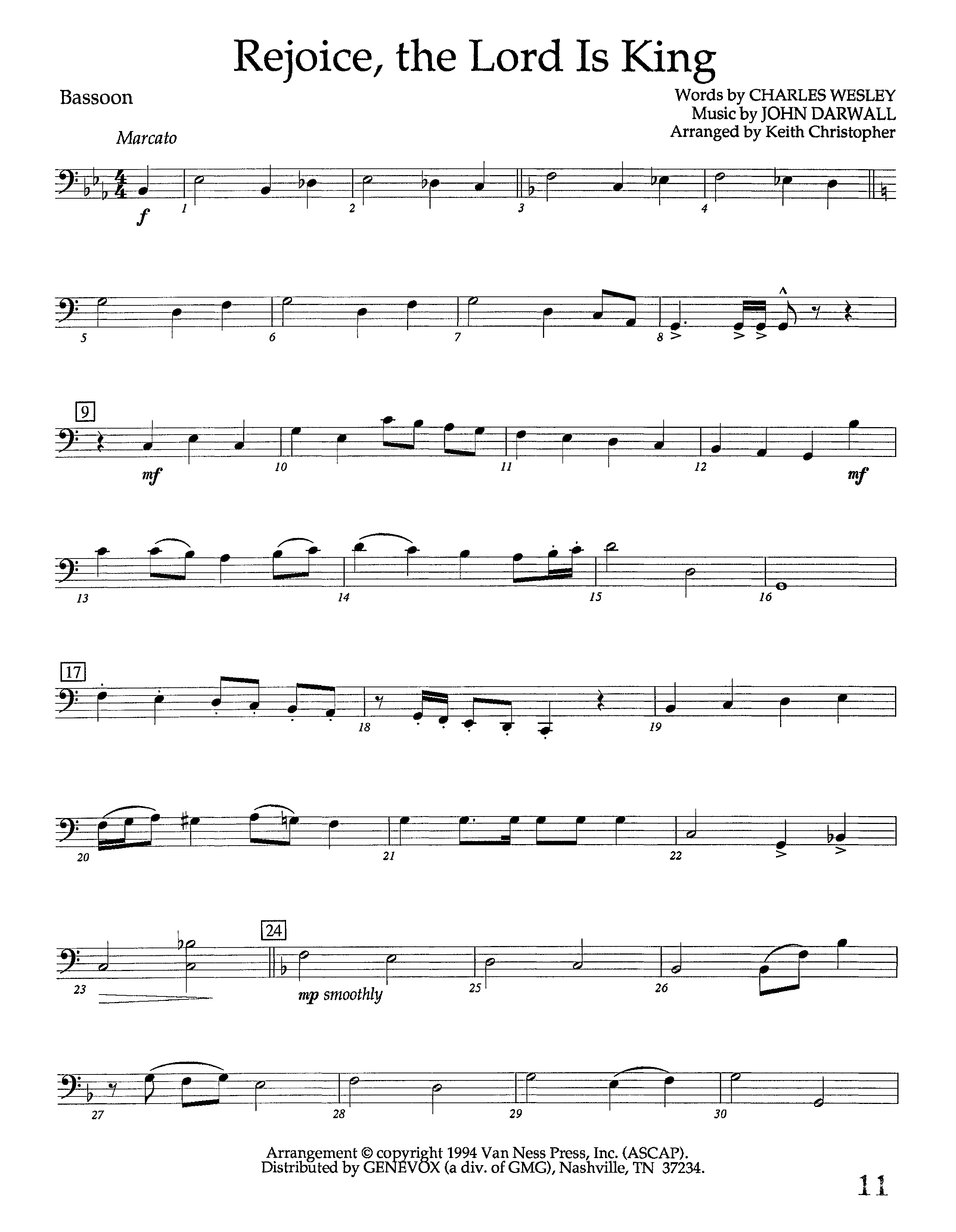 Rejoice The Lord Is King (Instrumental) Bassoon (Lifeway Worship / Arr. Keith Christopher)