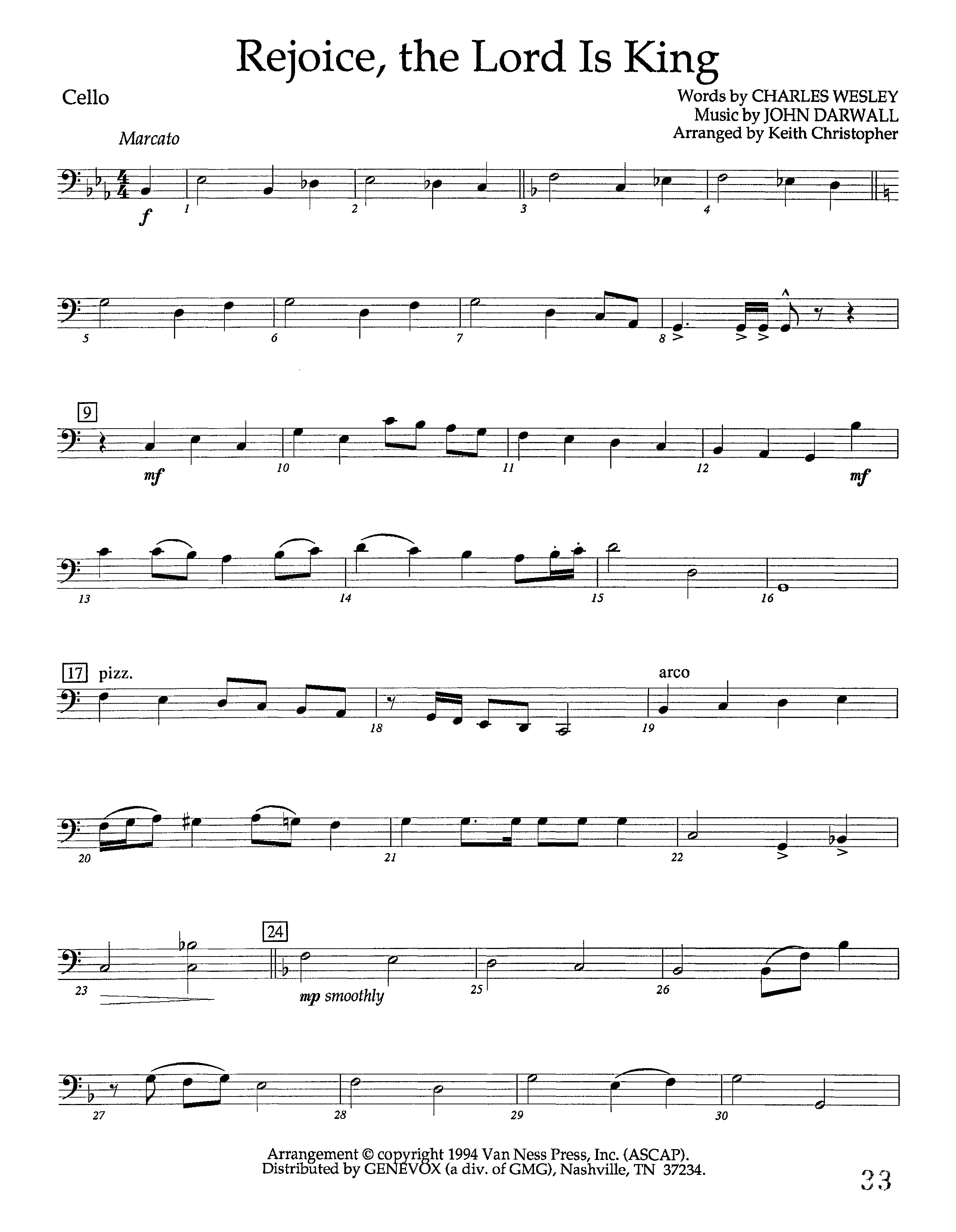 Rejoice The Lord Is King (Instrumental) Cello (Lifeway Worship / Arr. Keith Christopher)