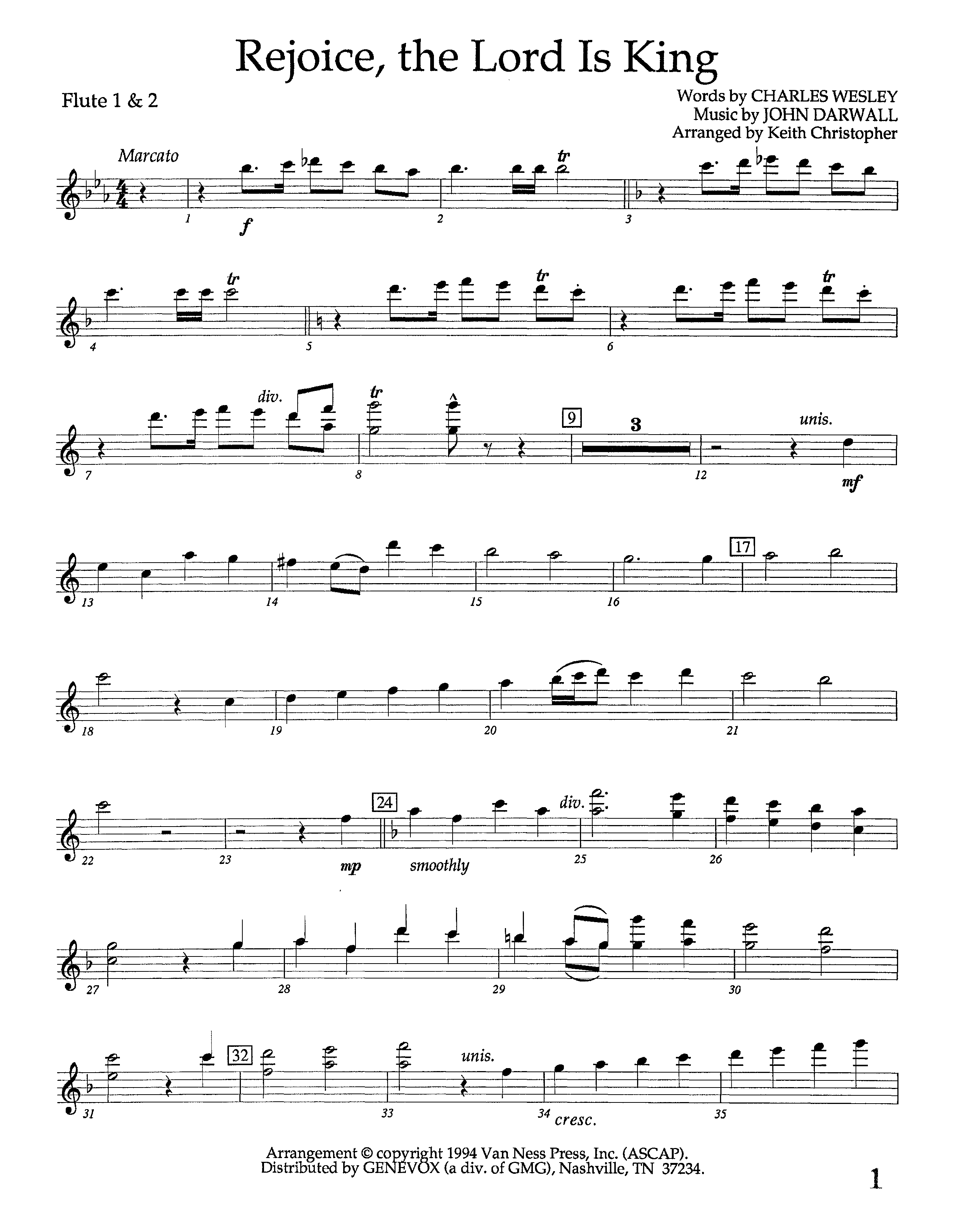 Rejoice The Lord Is King (Instrumental) Flute 1/2 (Lifeway Worship / Arr. Keith Christopher)