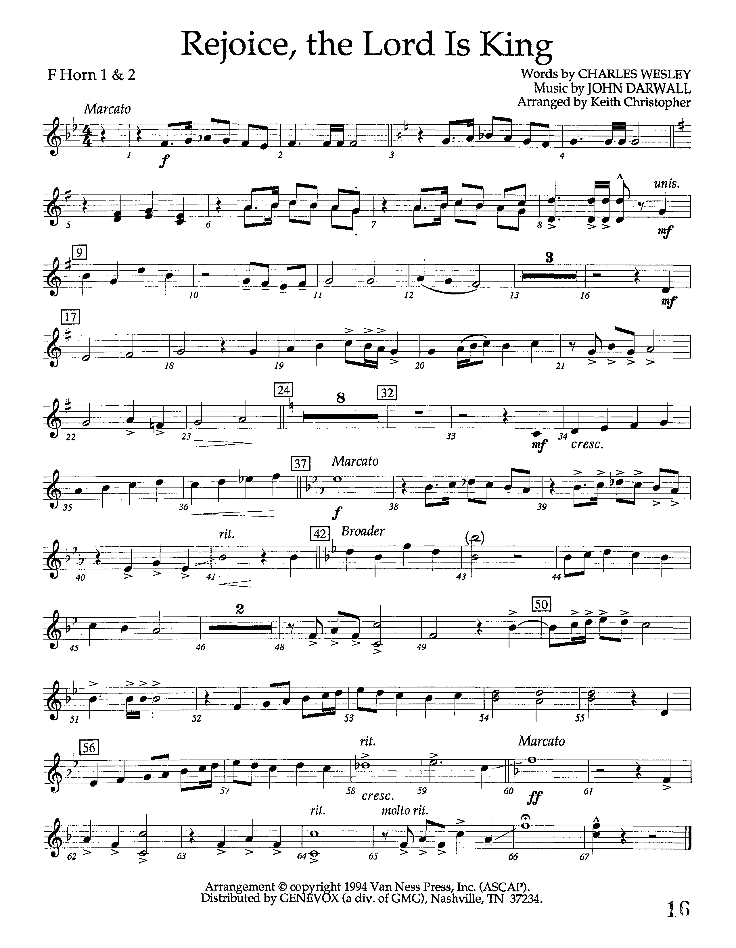 Rejoice The Lord Is King (Instrumental) French Horn 1/2 (Lifeway Worship / Arr. Keith Christopher)