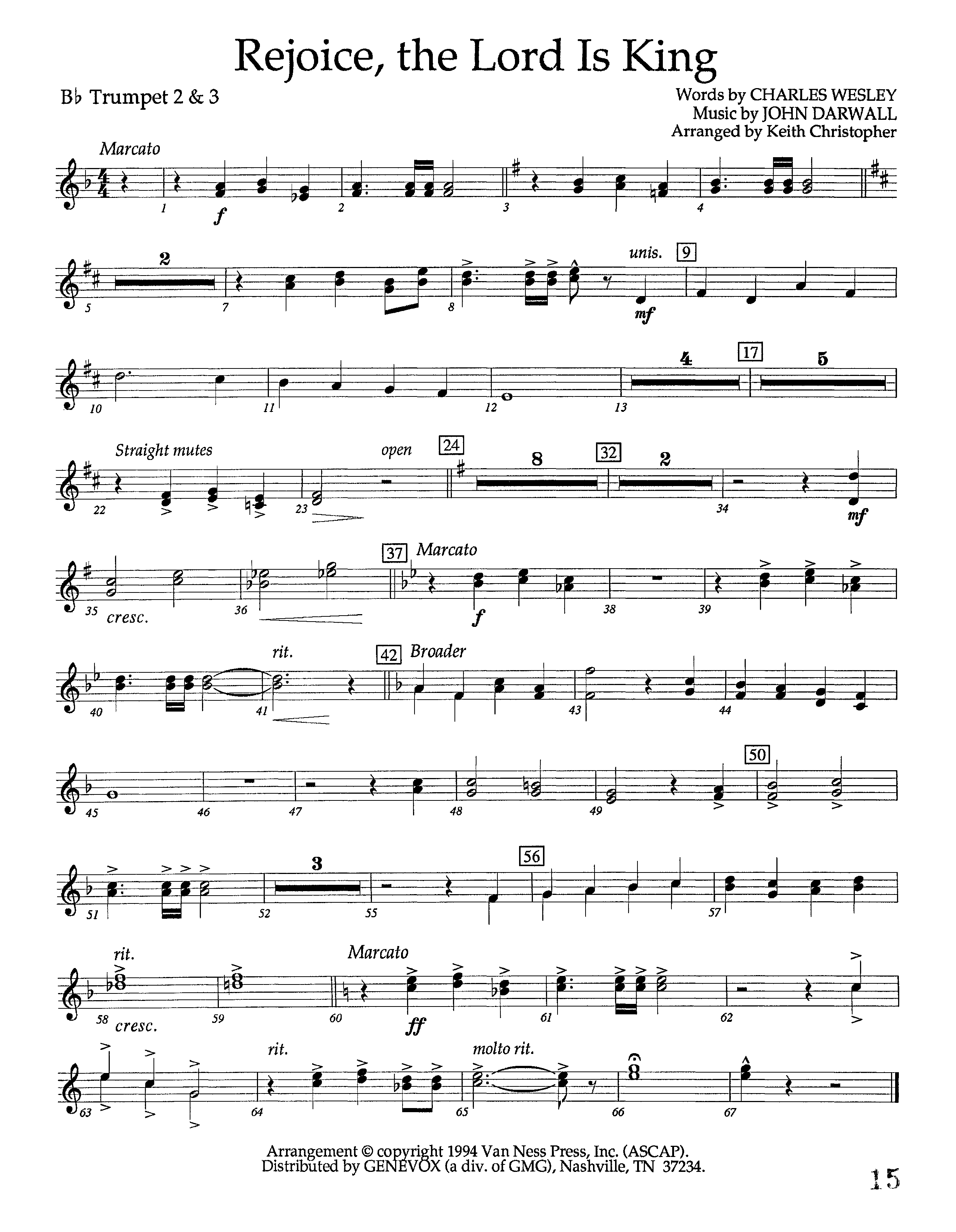 Rejoice The Lord Is King (Instrumental) Trumpet 2/3 (Lifeway Worship / Arr. Keith Christopher)