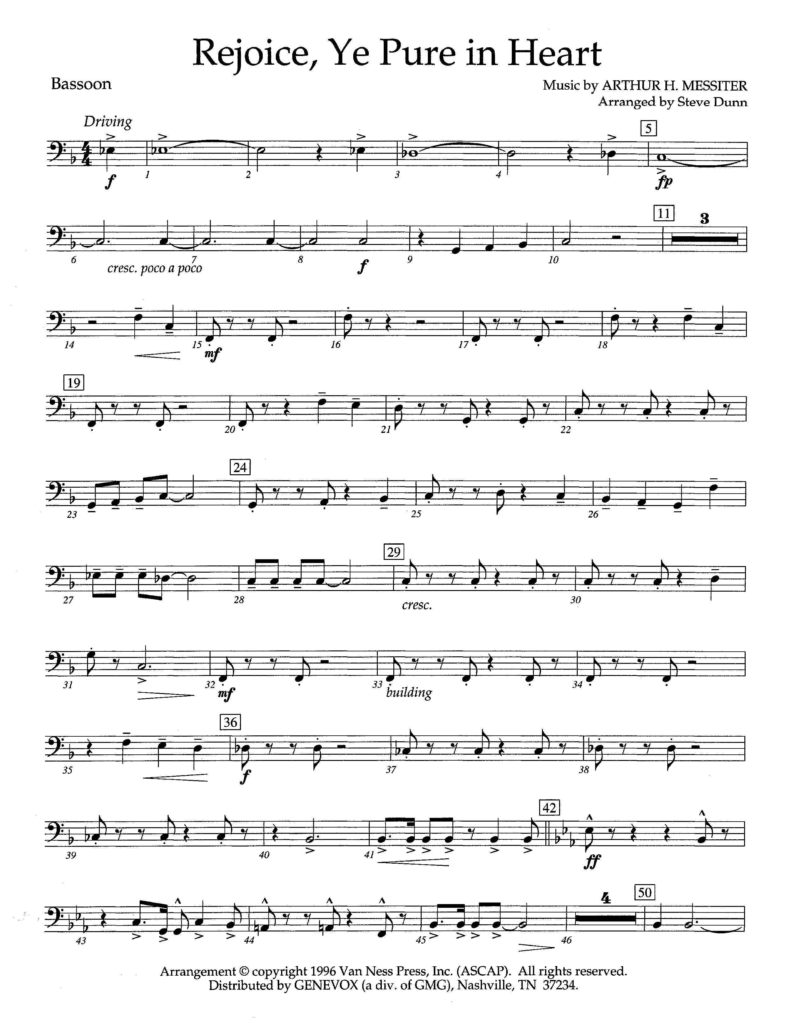 Rejoice Ye Pure In Heart (Instrumental) Bassoon (Lifeway Worship / Arr. Steve Dunn)