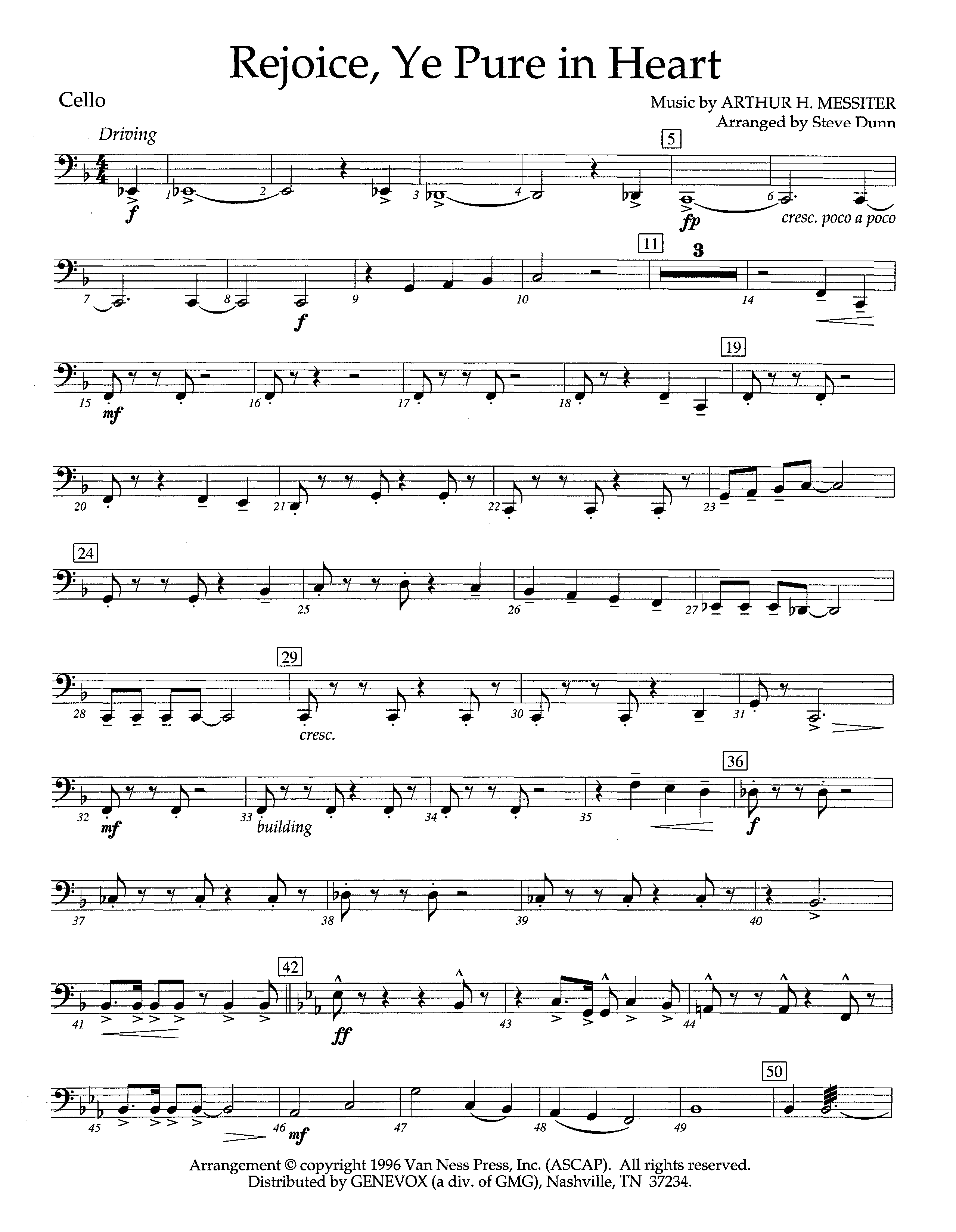 Rejoice Ye Pure In Heart (Instrumental) Cello (Lifeway Worship / Arr. Steve Dunn)