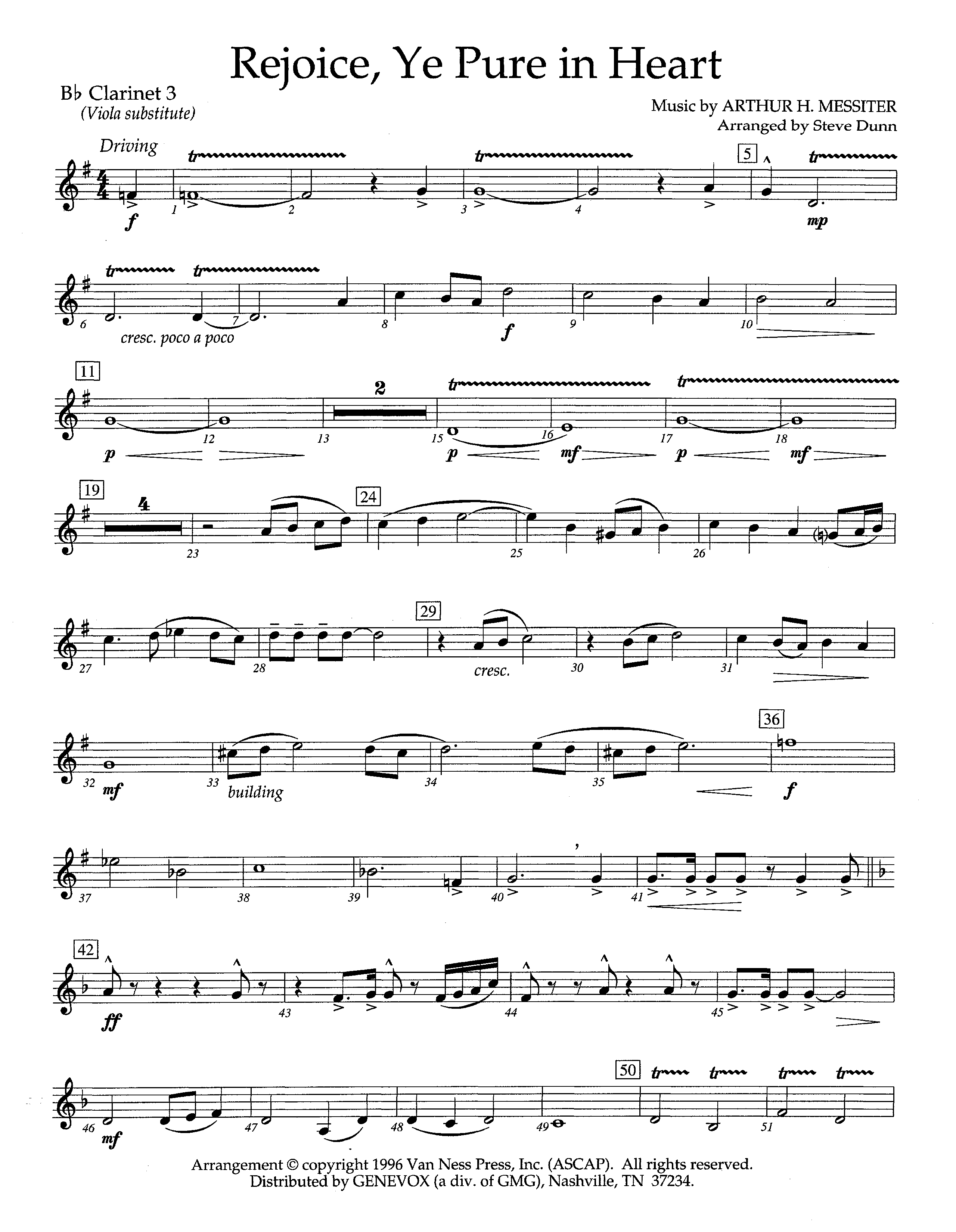 Rejoice Ye Pure In Heart (Instrumental) Clarinet 3 (Lifeway Worship / Arr. Steve Dunn)