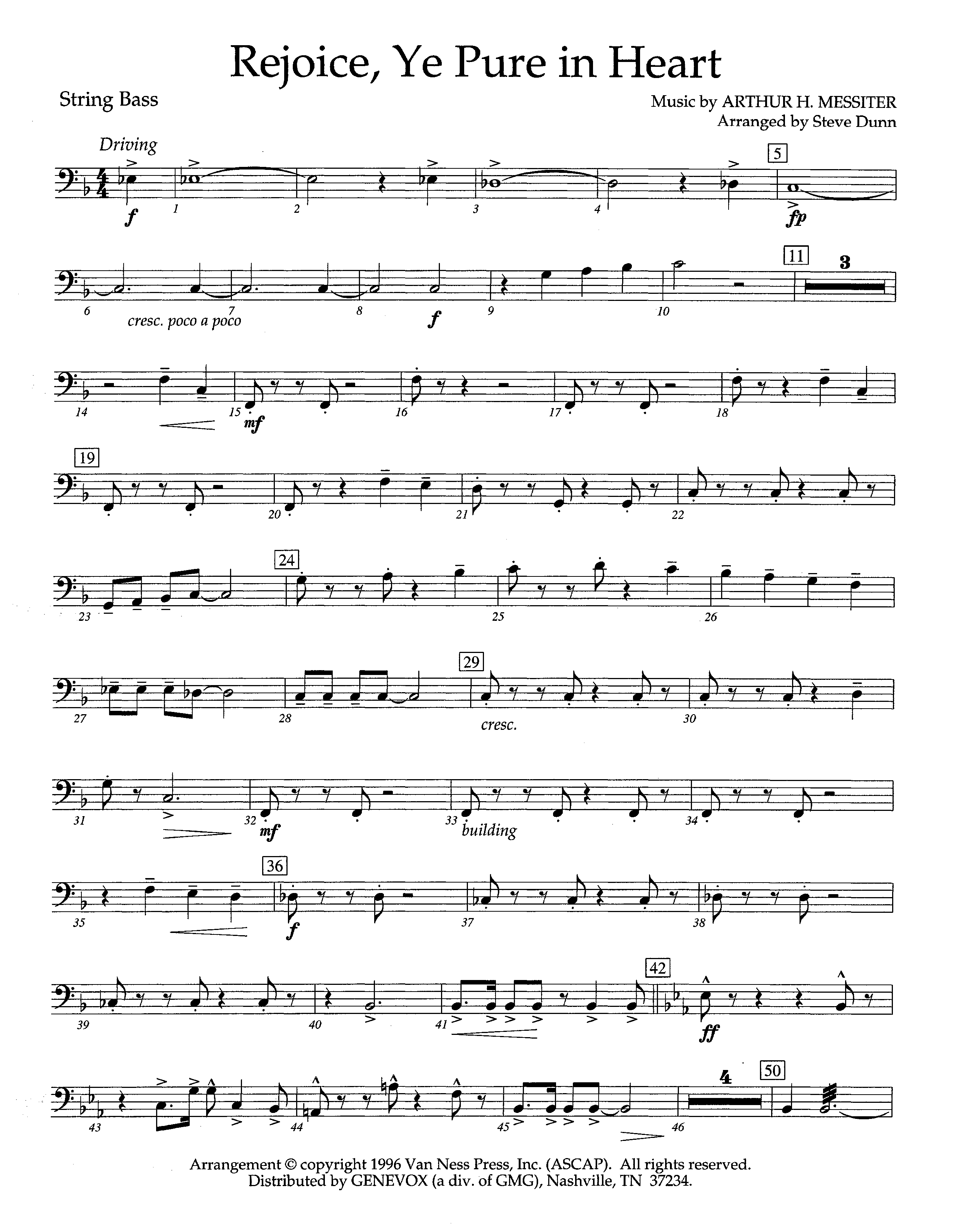 Rejoice Ye Pure In Heart (Instrumental) Double Bass (Lifeway Worship / Arr. Steve Dunn)