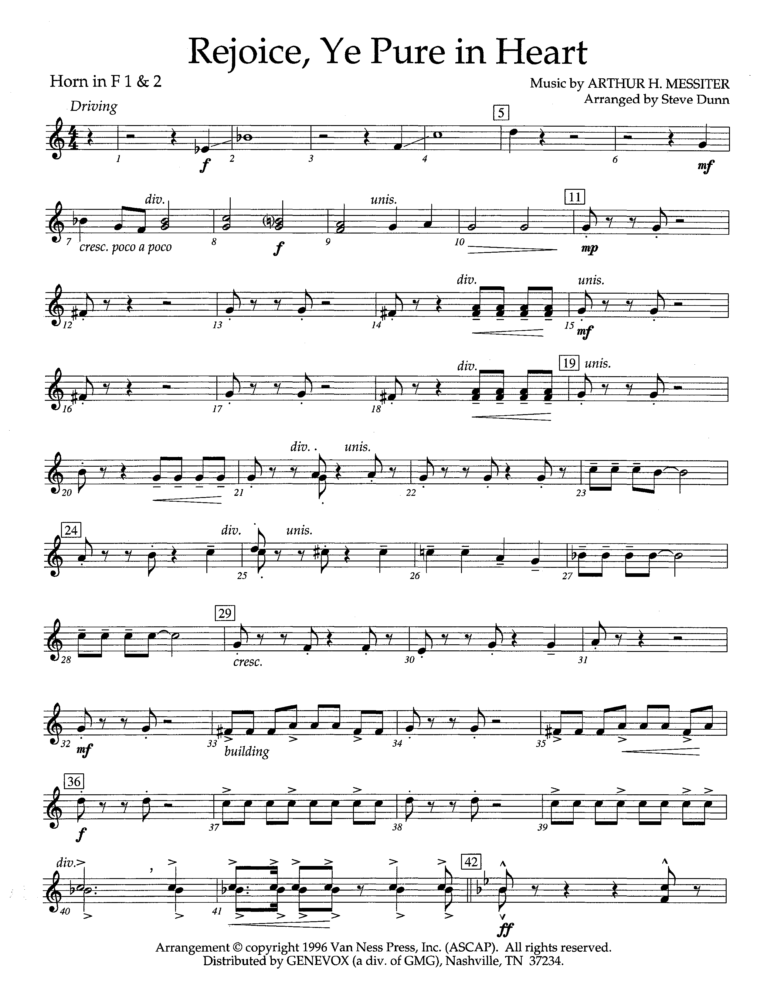 Rejoice Ye Pure In Heart (Instrumental) French Horn 1/2 (Lifeway Worship / Arr. Steve Dunn)