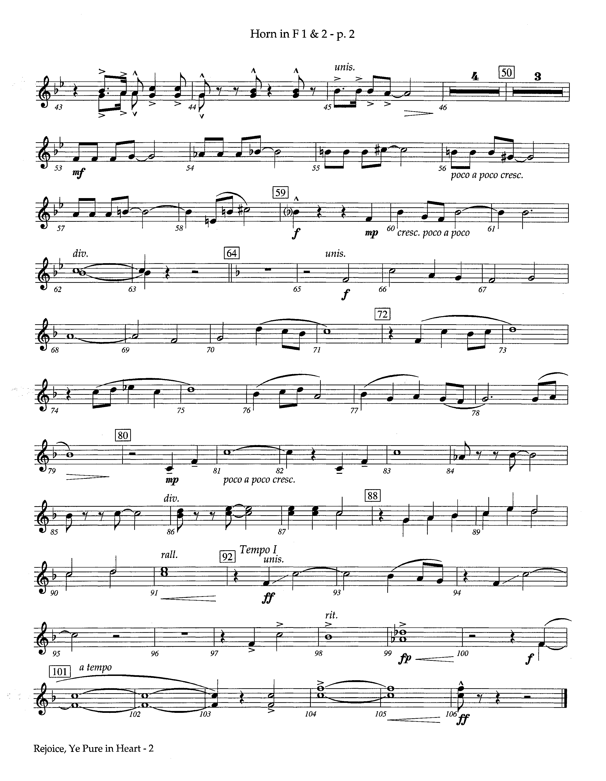 Rejoice Ye Pure In Heart (Instrumental) French Horn 1/2 (Lifeway Worship / Arr. Steve Dunn)