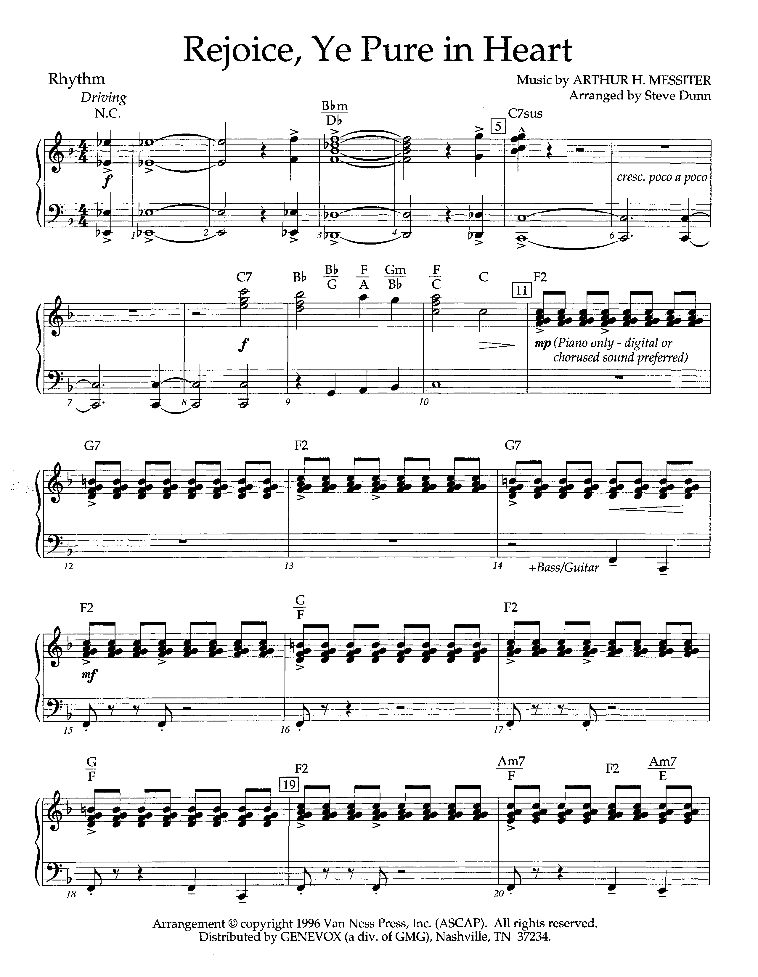 Rejoice Ye Pure In Heart (Instrumental) Piano/Rhythm (Lifeway Worship / Arr. Steve Dunn)