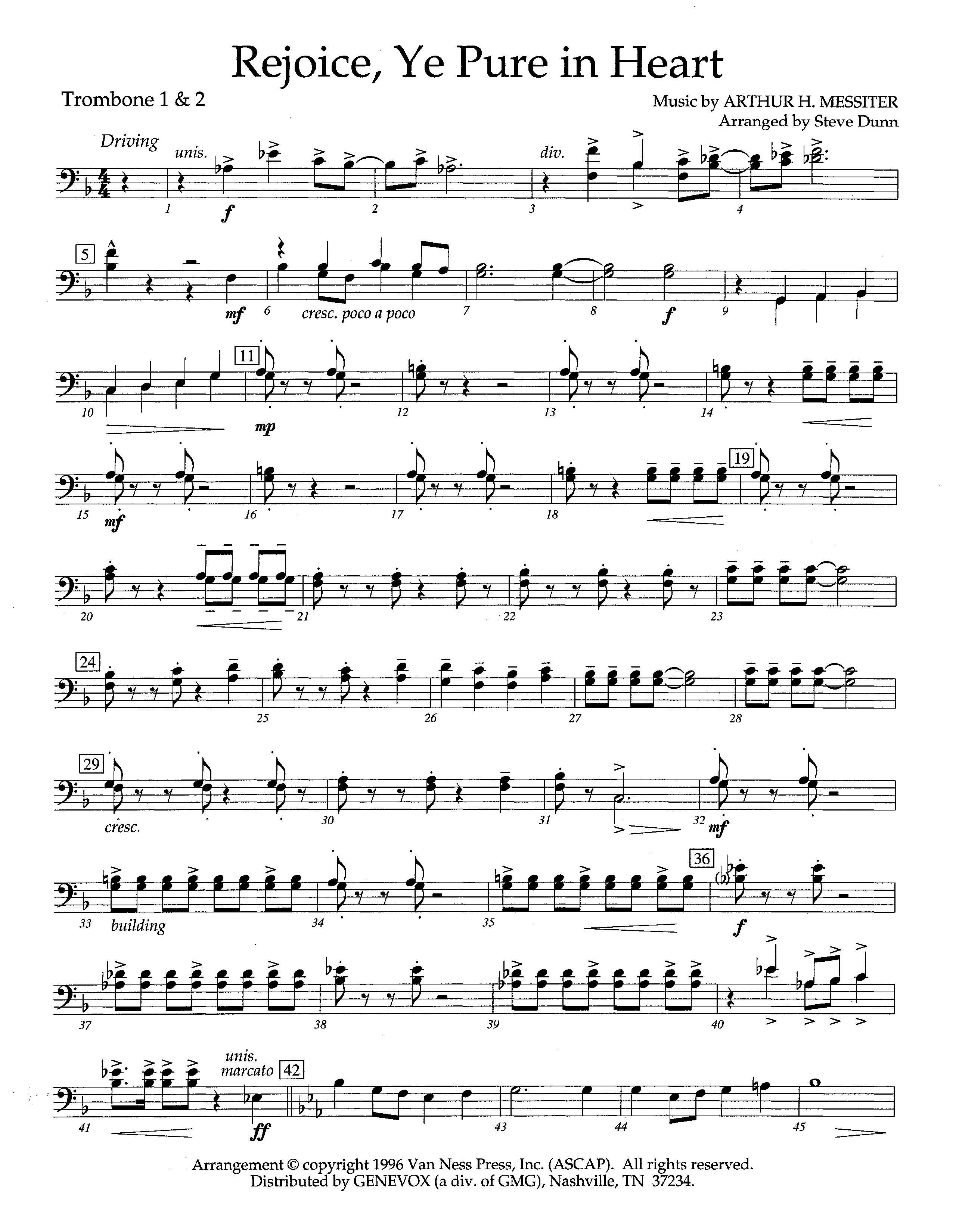 Rejoice Ye Pure In Heart (Instrumental) Trombone 1/2 (Lifeway Worship / Arr. Steve Dunn)