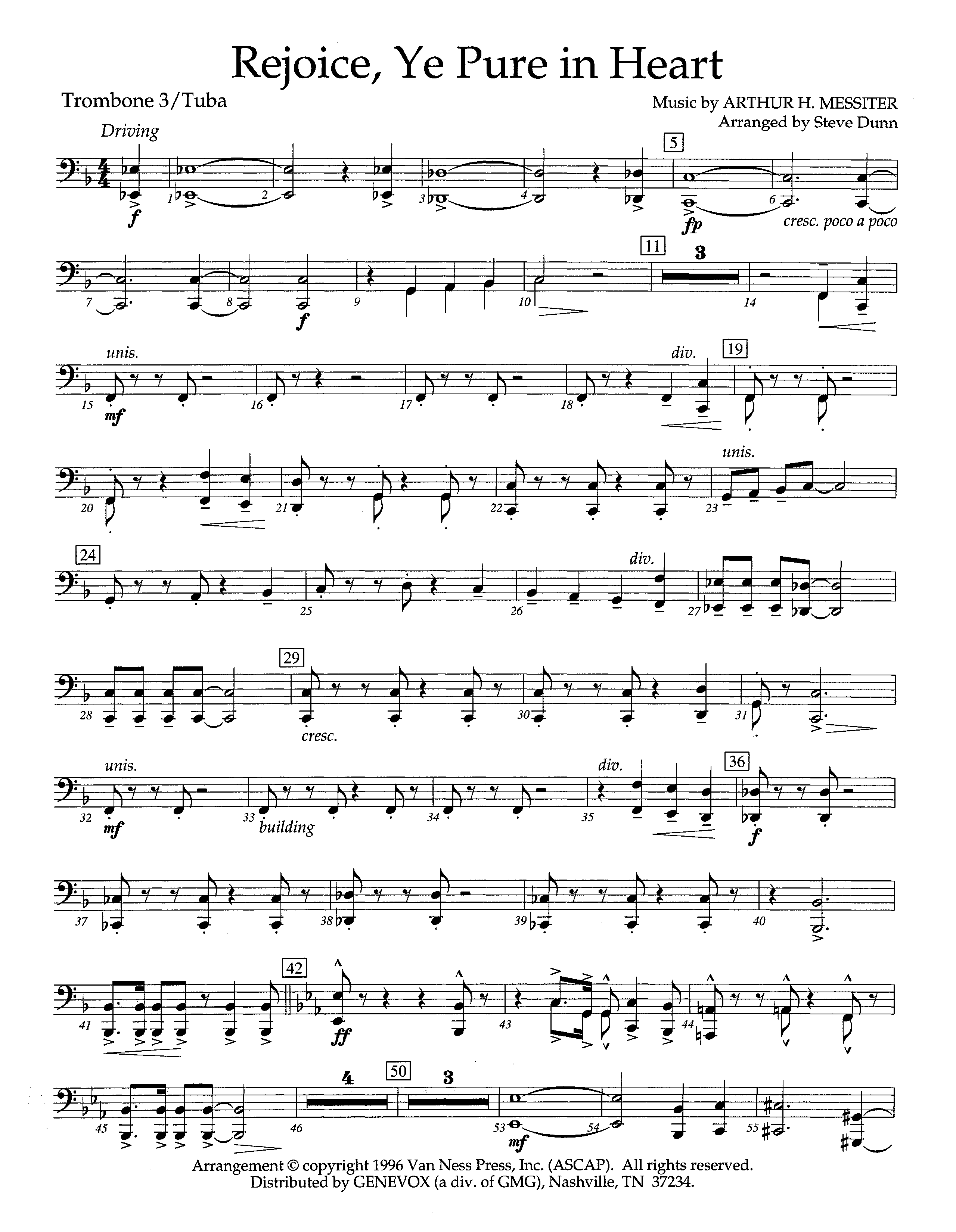 Rejoice Ye Pure In Heart (Instrumental) Trombone 3/Tuba (Lifeway Worship / Arr. Steve Dunn)