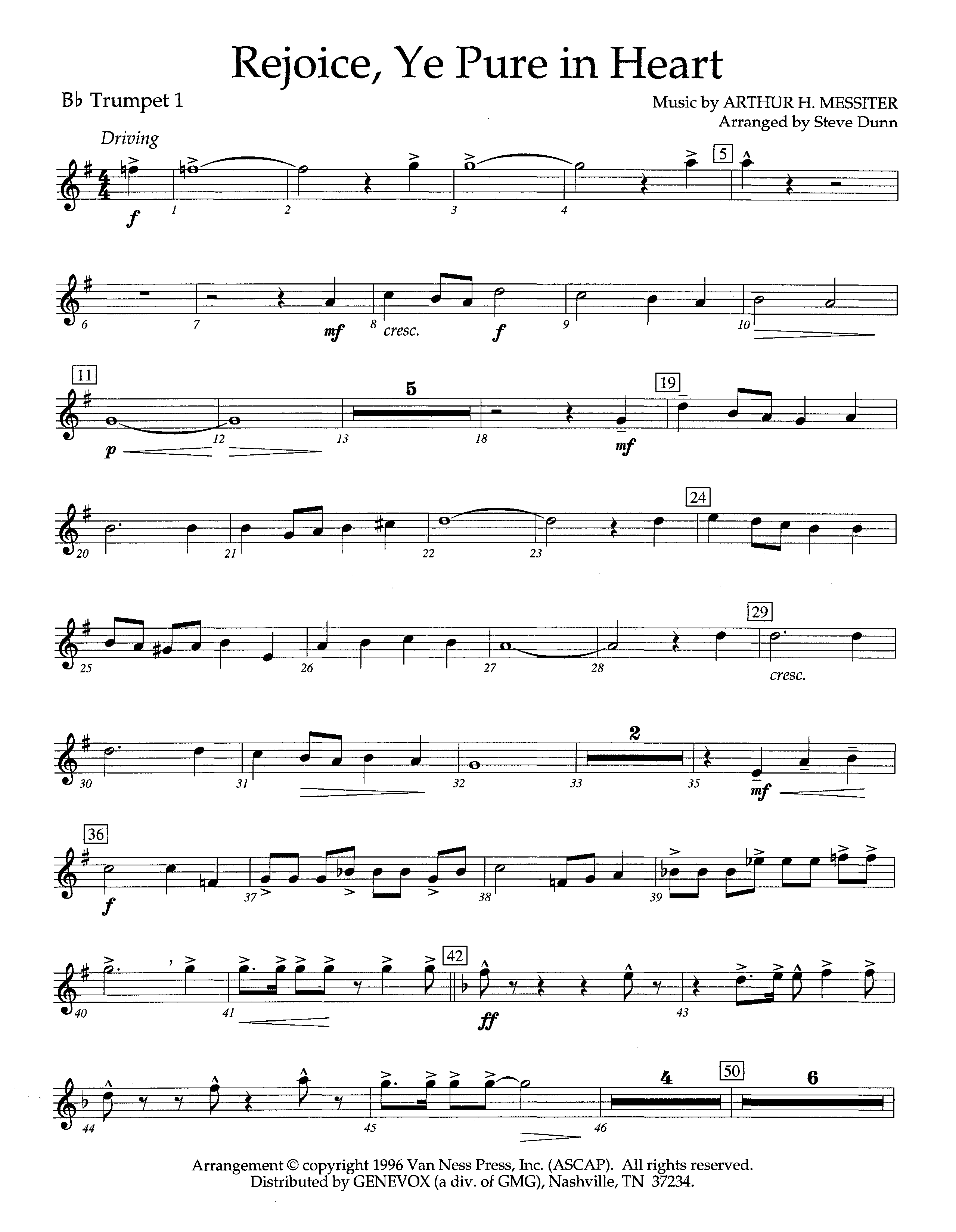 Rejoice Ye Pure In Heart (Instrumental) Trumpet 1 (Lifeway Worship / Arr. Steve Dunn)