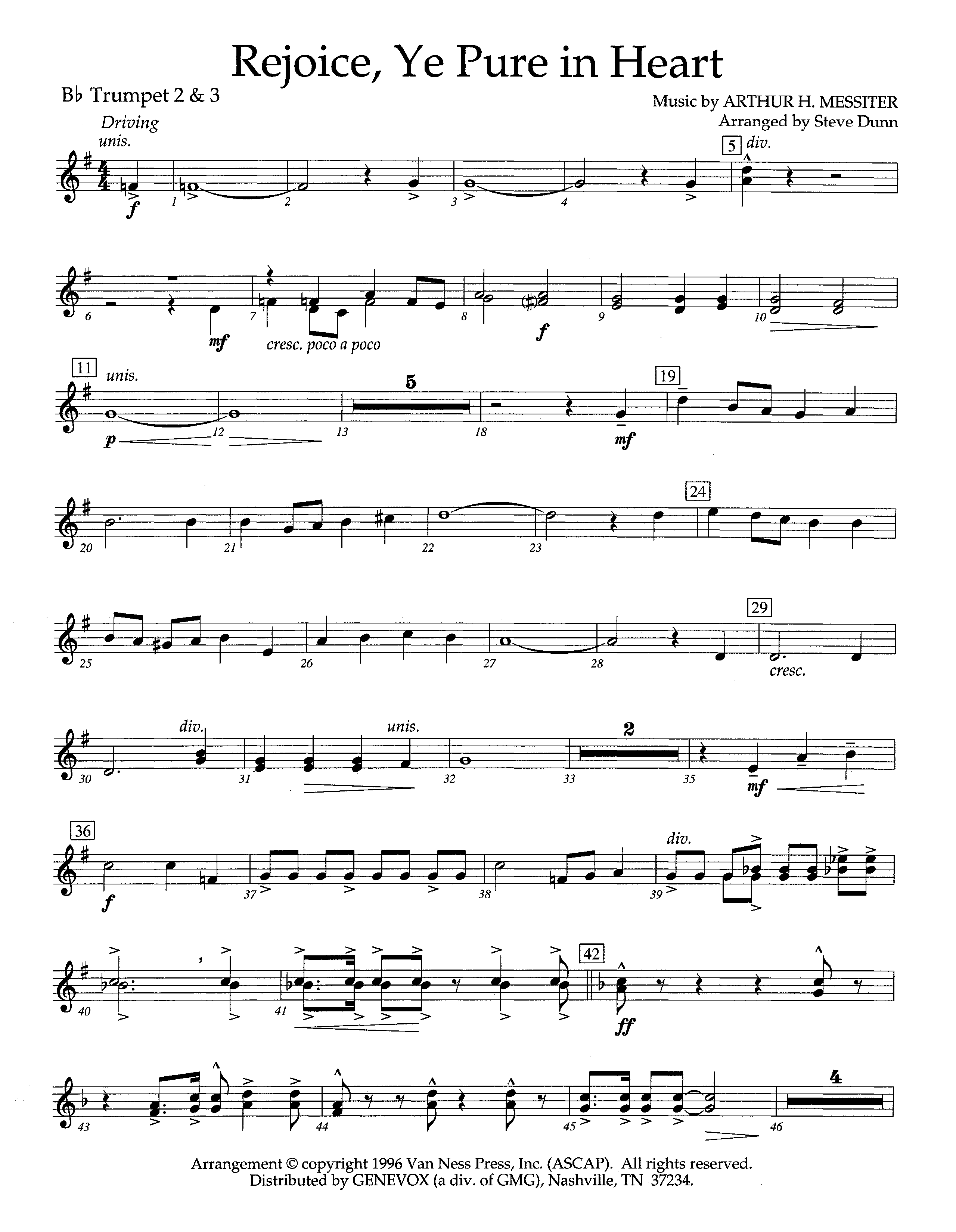 Rejoice Ye Pure In Heart (Instrumental) Trumpet 2/3 (Lifeway Worship / Arr. Steve Dunn)