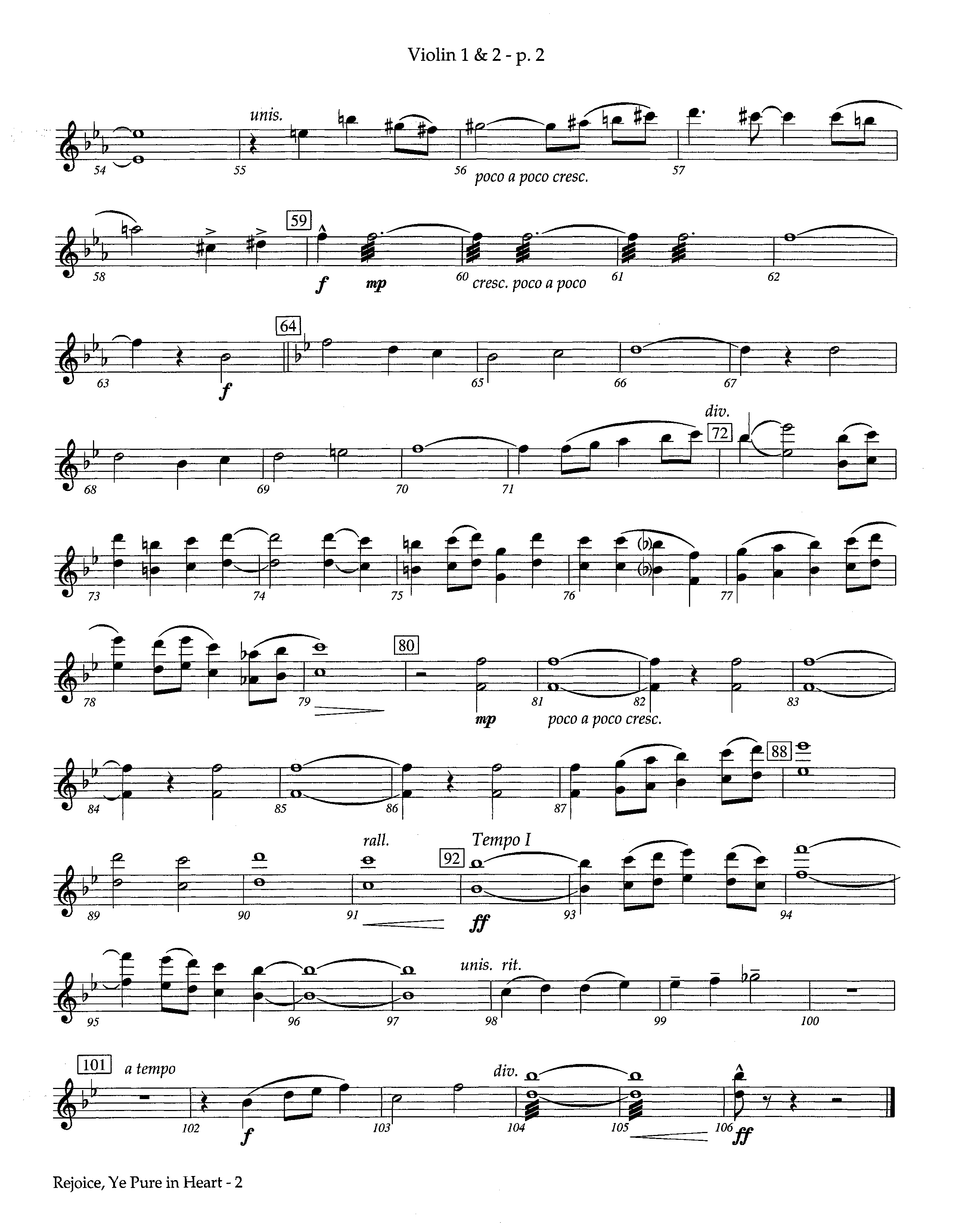 Rejoice Ye Pure In Heart (Instrumental) Violin 1/2 (Lifeway Worship / Arr. Steve Dunn)