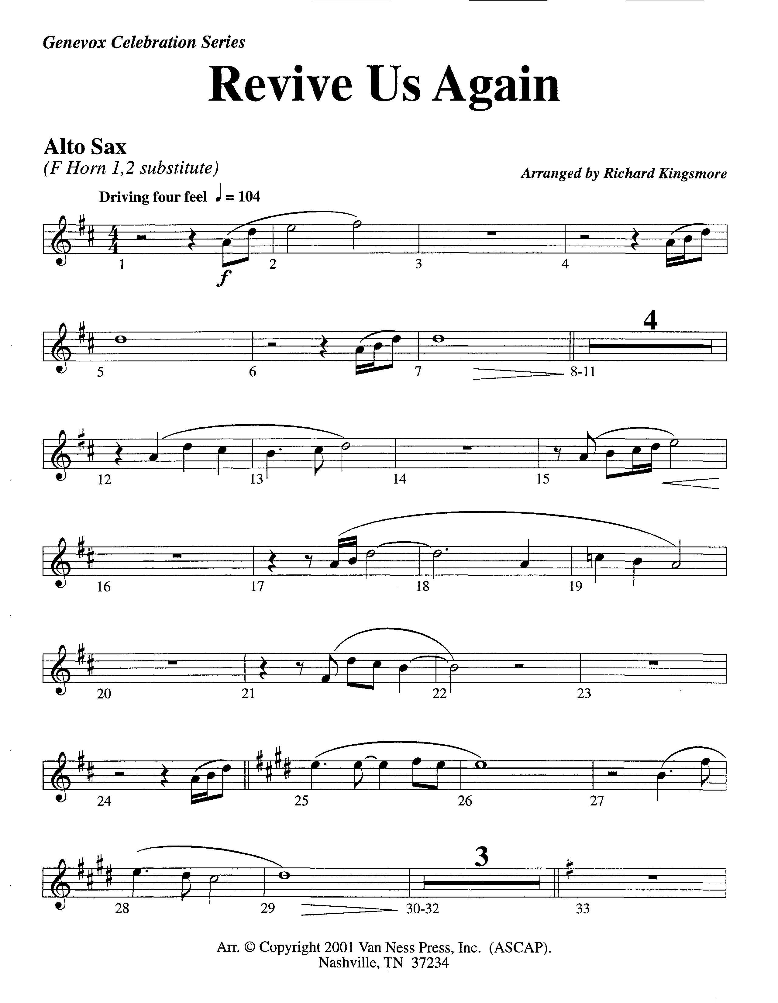 Revive Us Again (Instrumental) Alto Sax (Lifeway Worship / Arr. Richard Kingsmore)