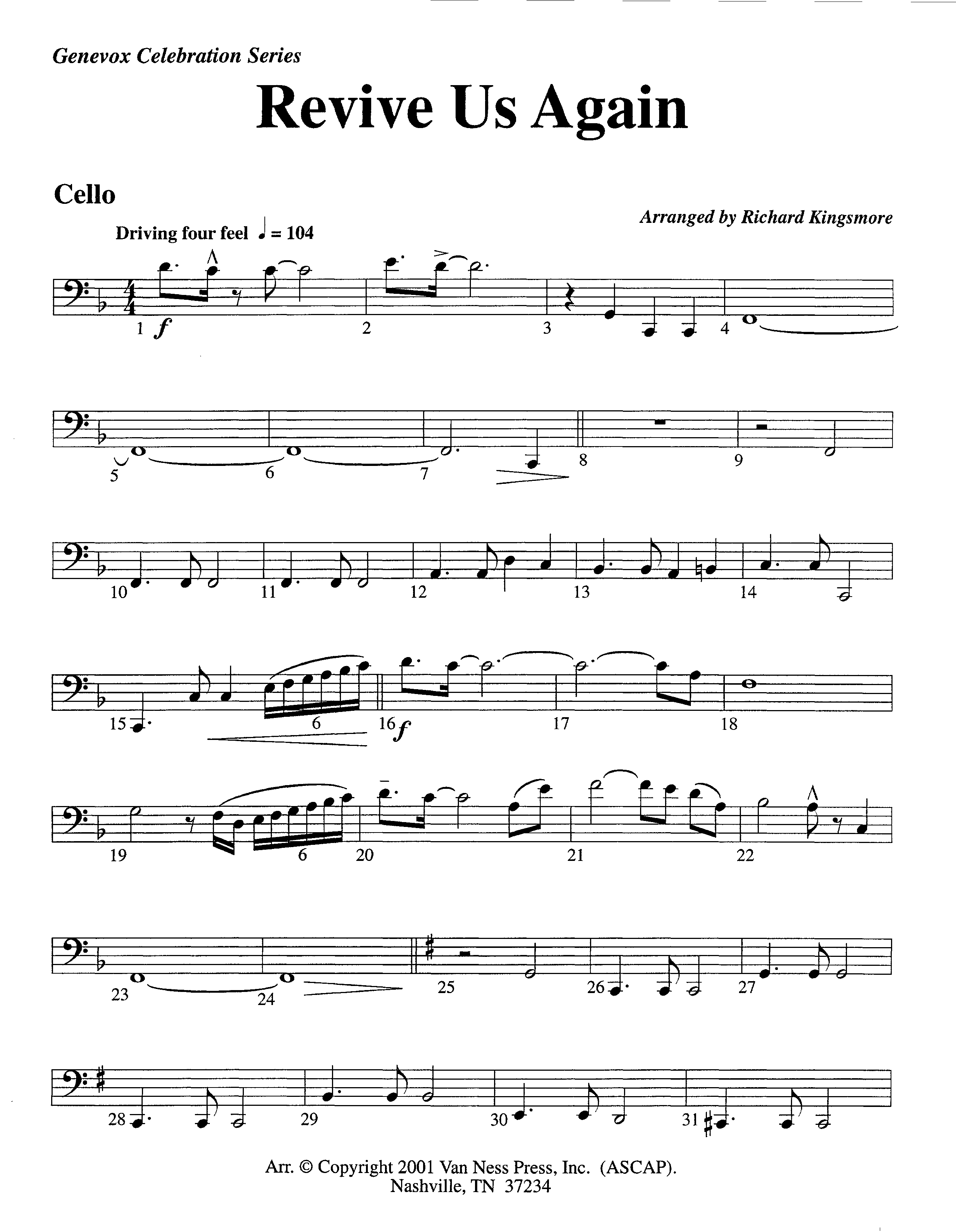 Revive Us Again (Instrumental) Cello (Lifeway Worship / Arr. Richard Kingsmore)
