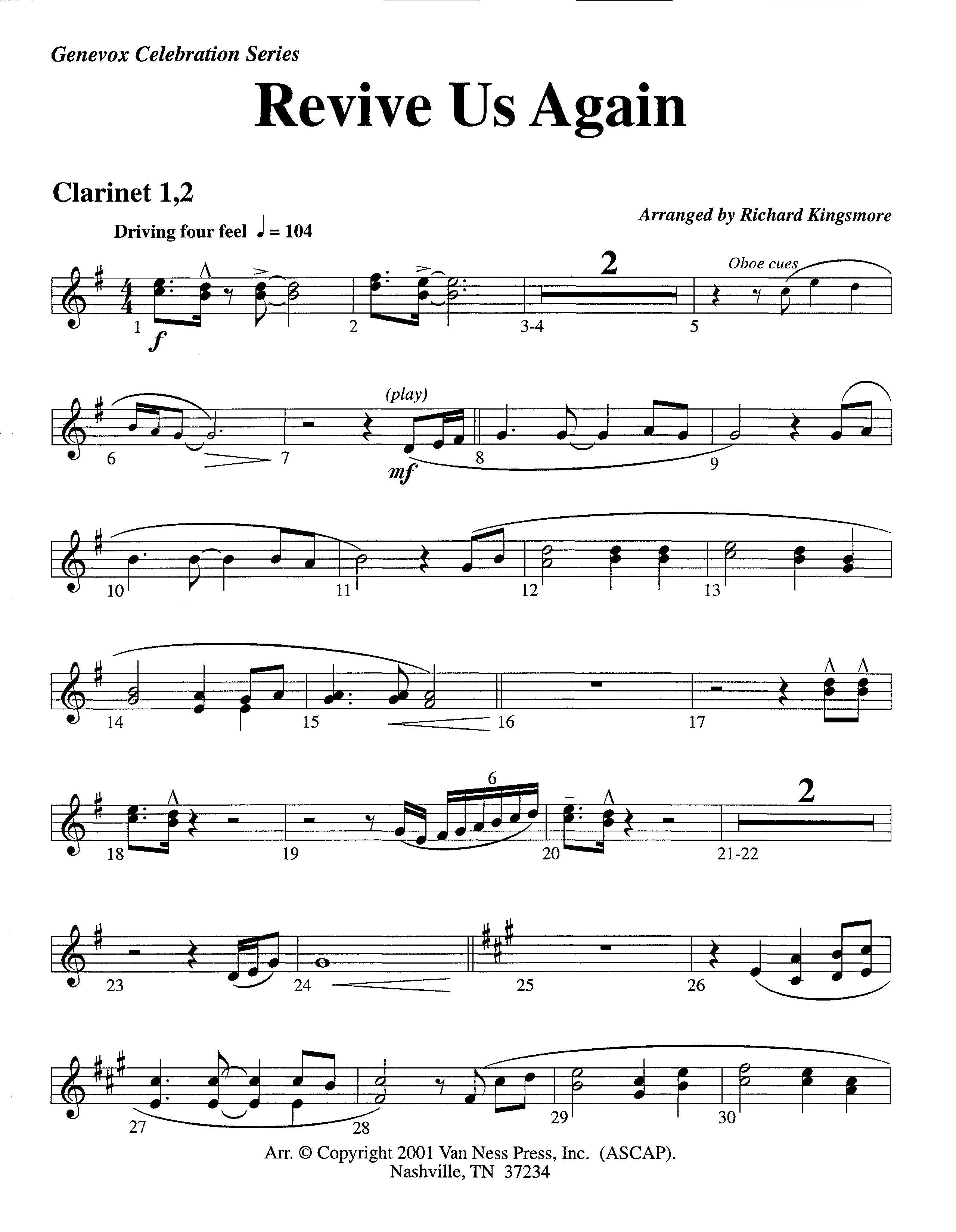 Revive Us Again (Instrumental) Clarinet 1/2 (Lifeway Worship / Arr. Richard Kingsmore)