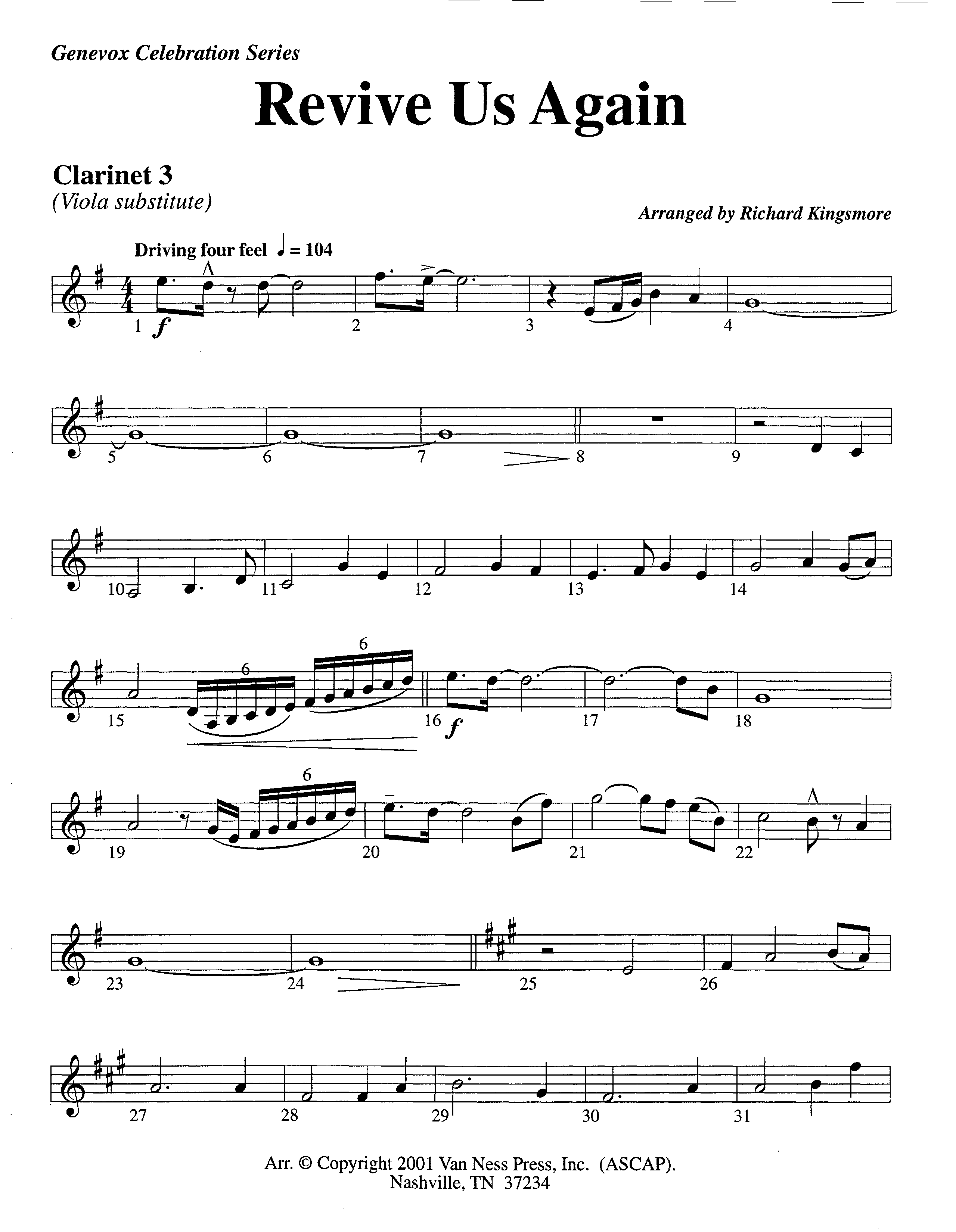 Revive Us Again (Instrumental) Clarinet 3 (Lifeway Worship / Arr. Richard Kingsmore)