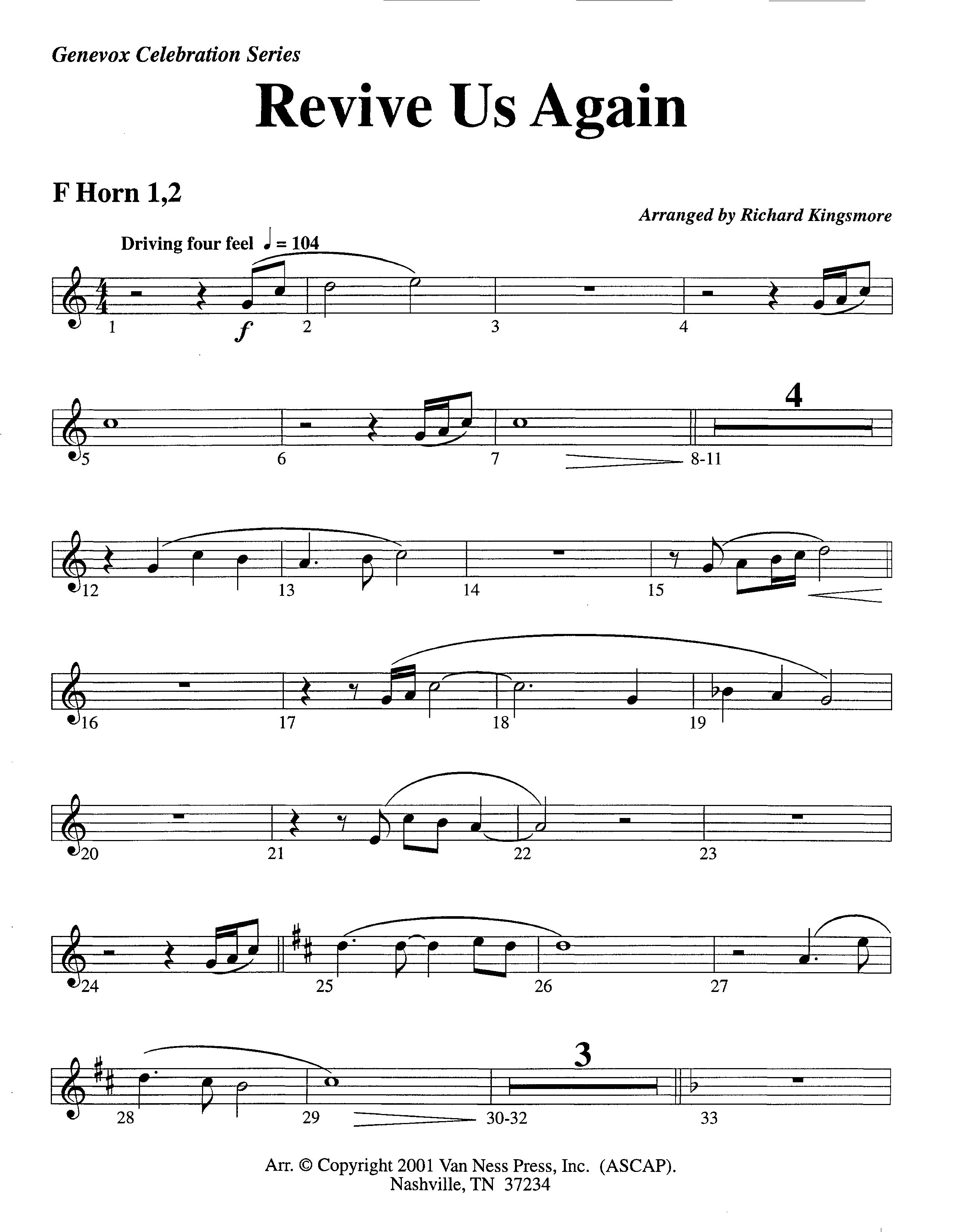 Revive Us Again (Instrumental) French Horn 1/2 (Lifeway Worship / Arr. Richard Kingsmore)