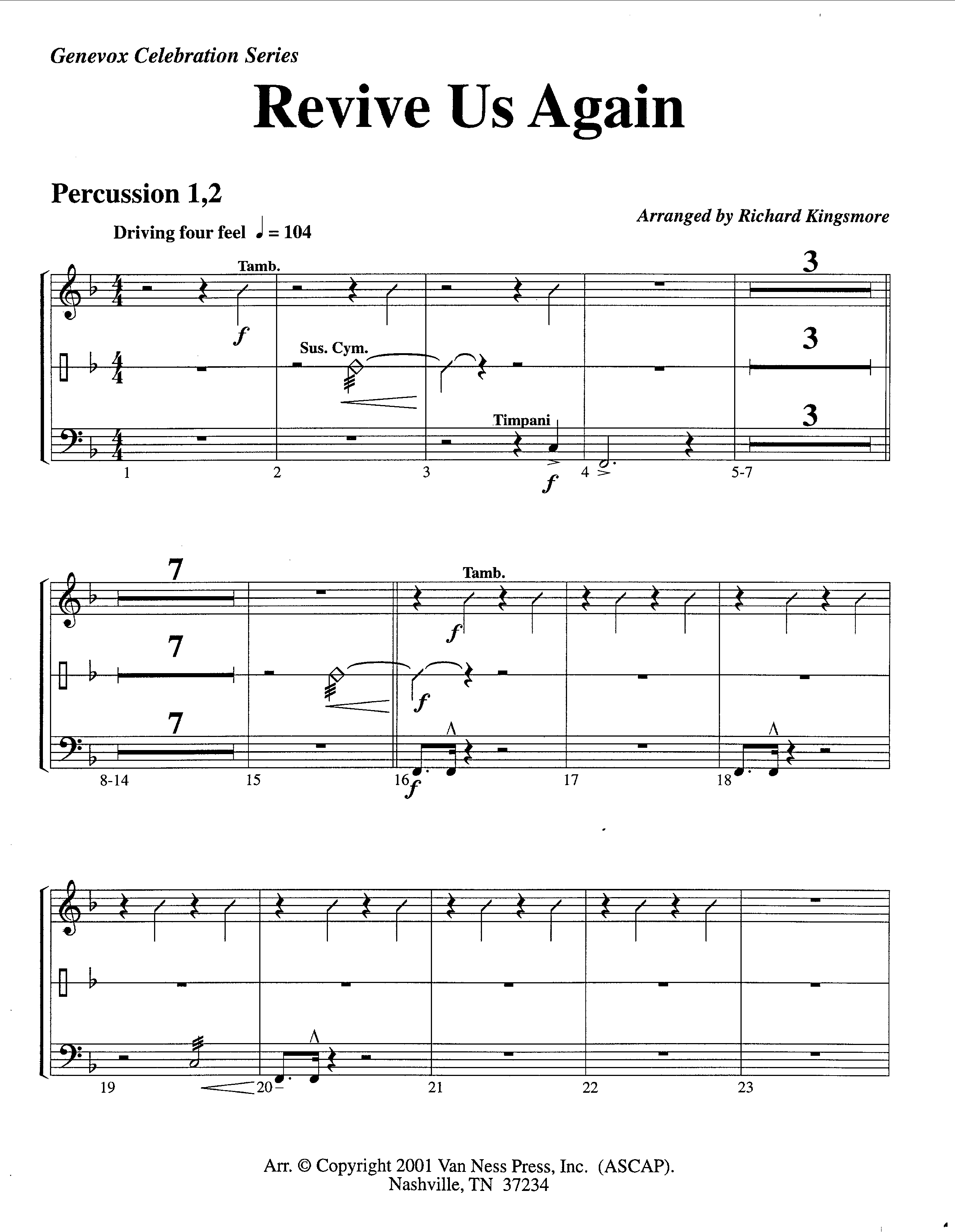 Revive Us Again (Instrumental) Percussion 1/2 (Lifeway Worship / Arr. Richard Kingsmore)
