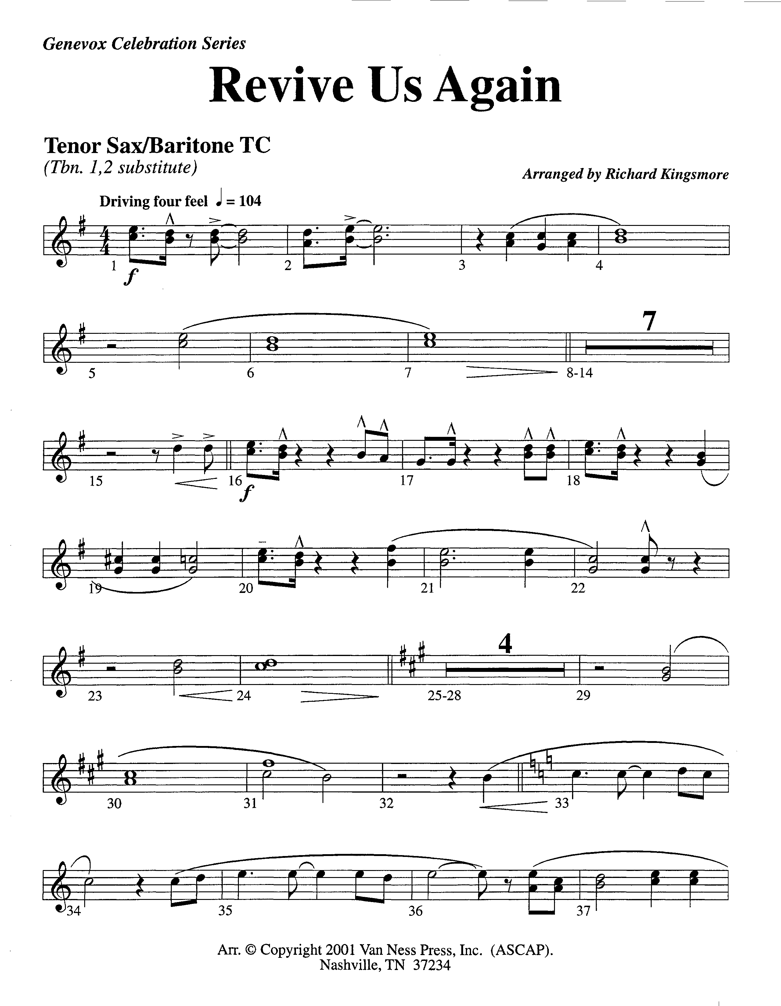 Revive Us Again (Instrumental) Tenor Sax/Baritone T.C. (Lifeway Worship / Arr. Richard Kingsmore)