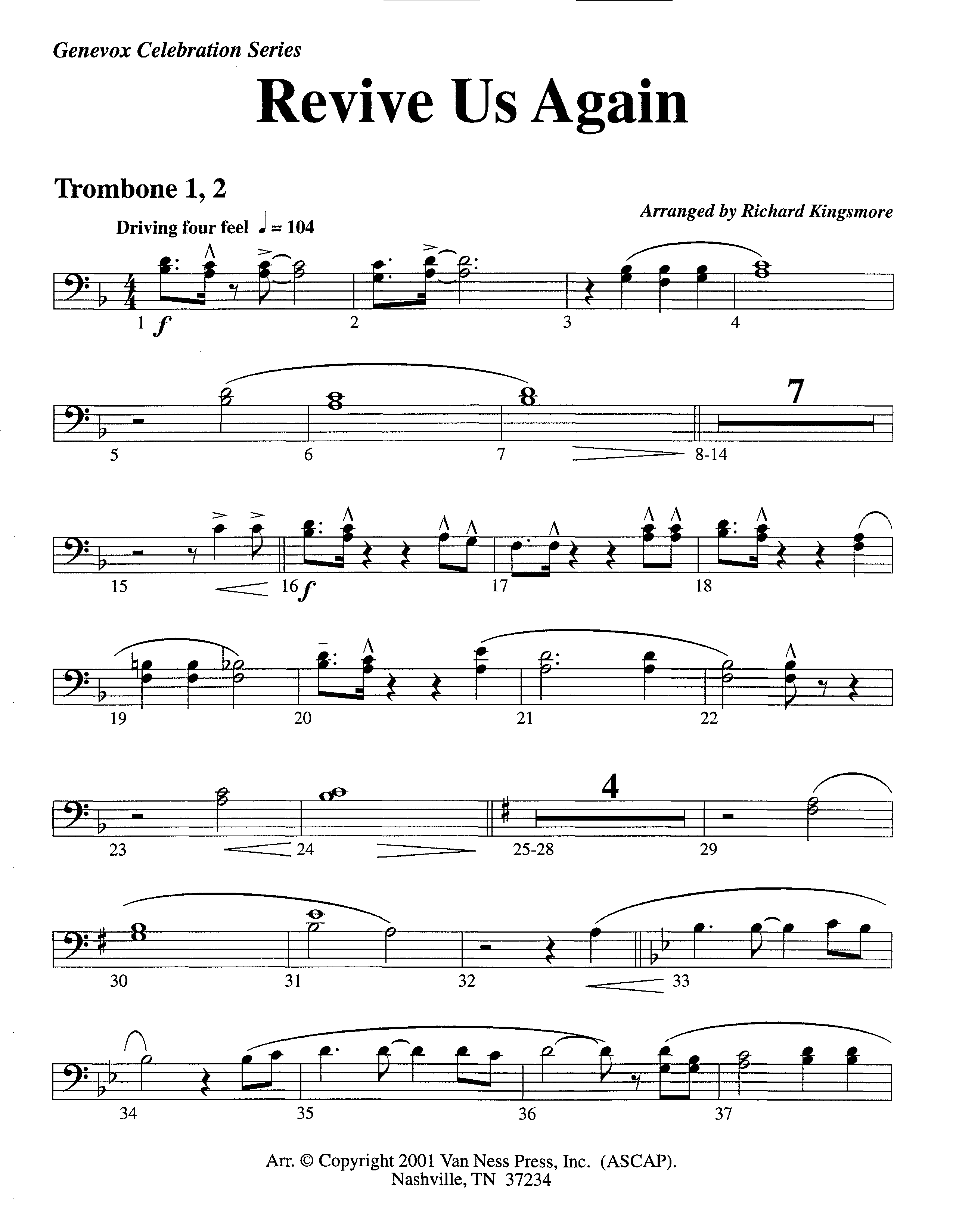 Revive Us Again (Instrumental) Trombone 1/2 (Lifeway Worship / Arr. Richard Kingsmore)