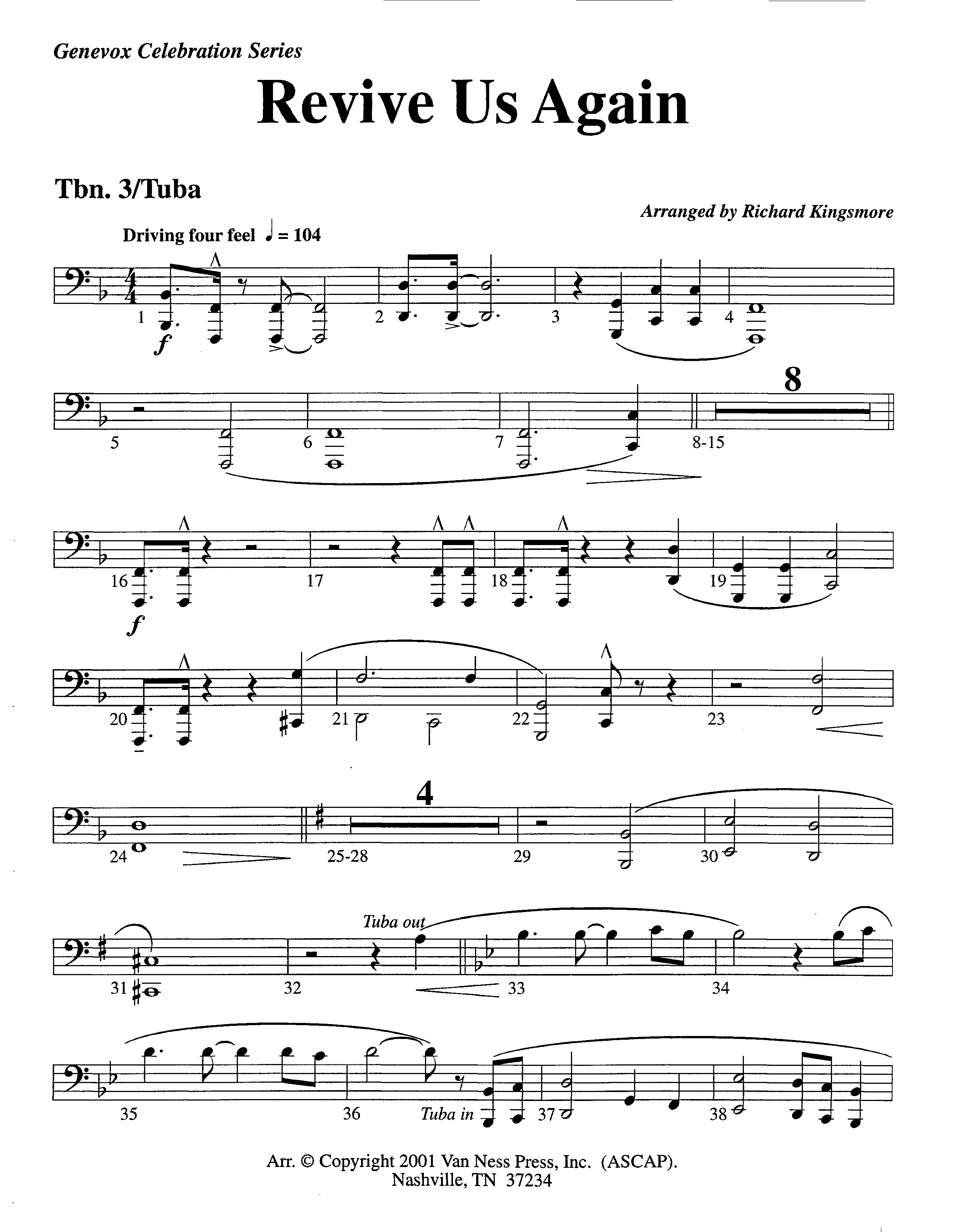 Revive Us Again (Instrumental) Trombone 3/Tuba (Lifeway Worship / Arr. Richard Kingsmore)