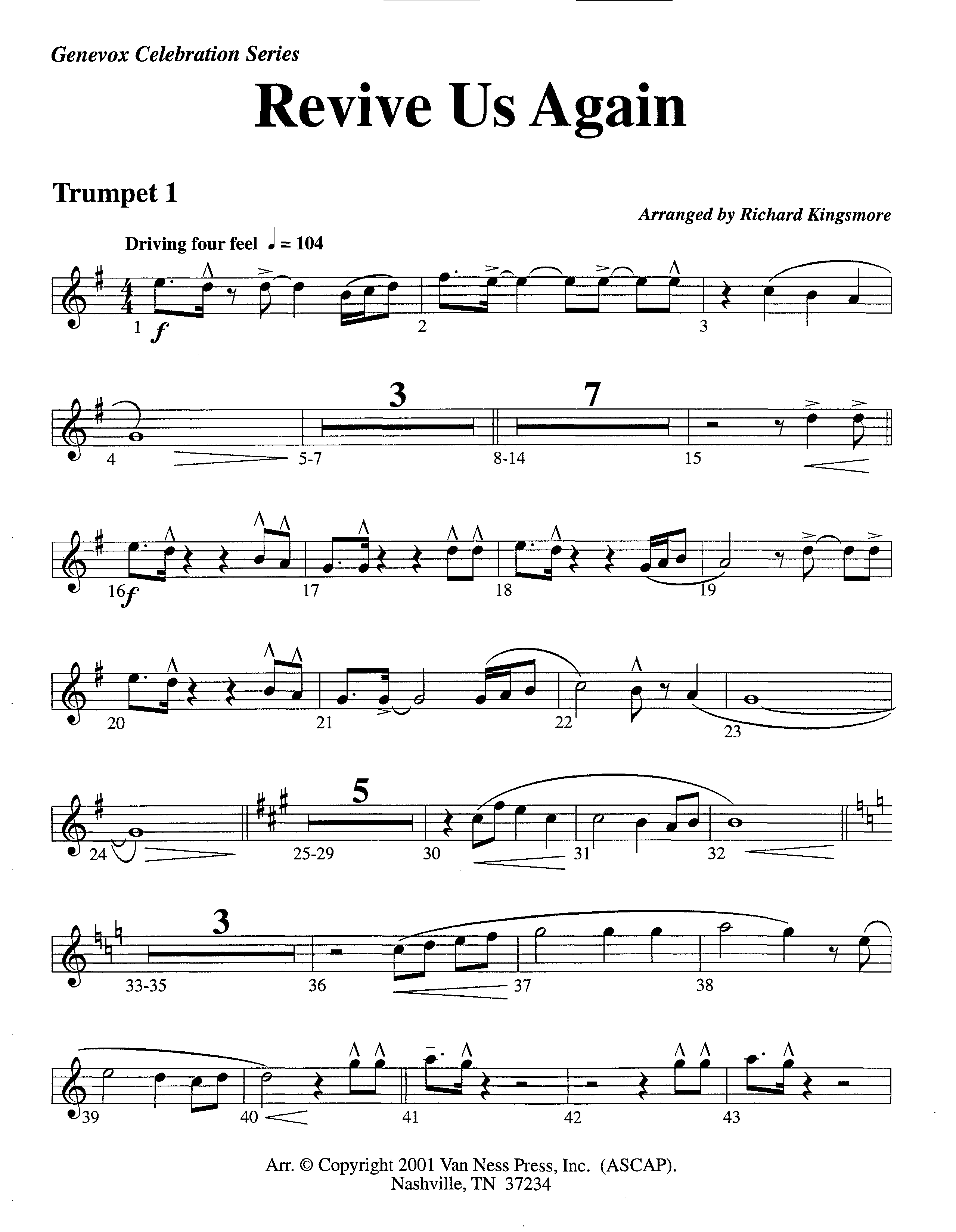 Revive Us Again (Instrumental) Trumpet 1 (Lifeway Worship / Arr. Richard Kingsmore)