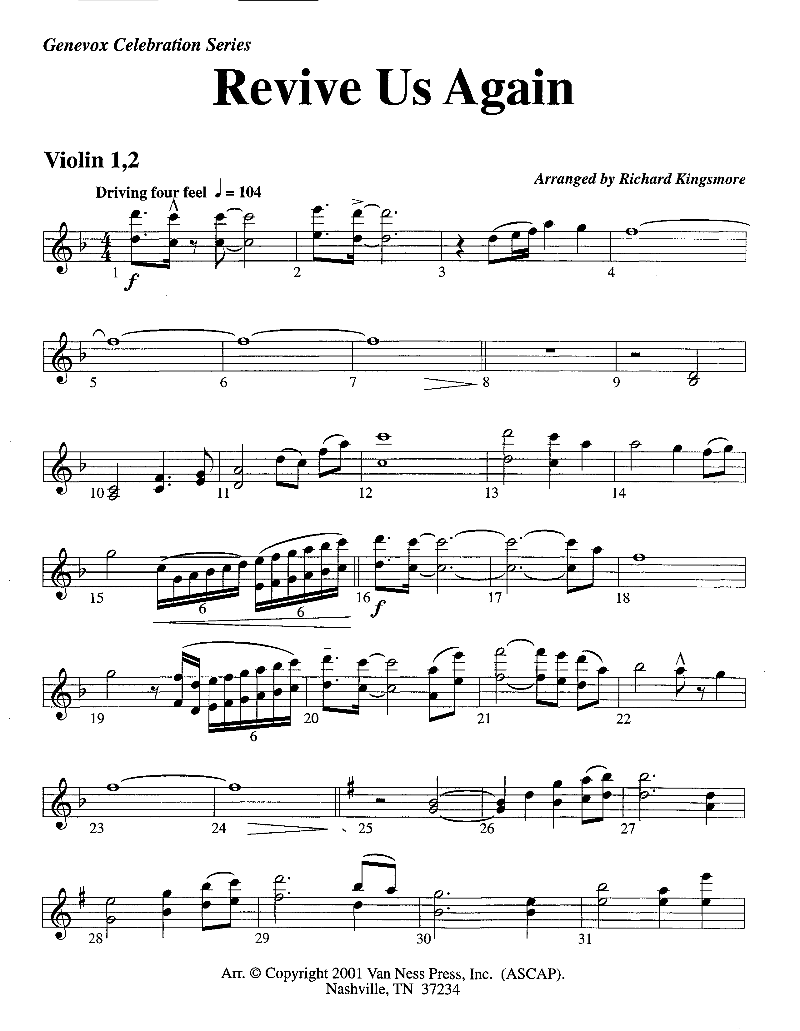 Revive Us Again (Instrumental) Violin 1/2 (Lifeway Worship / Arr. Richard Kingsmore)