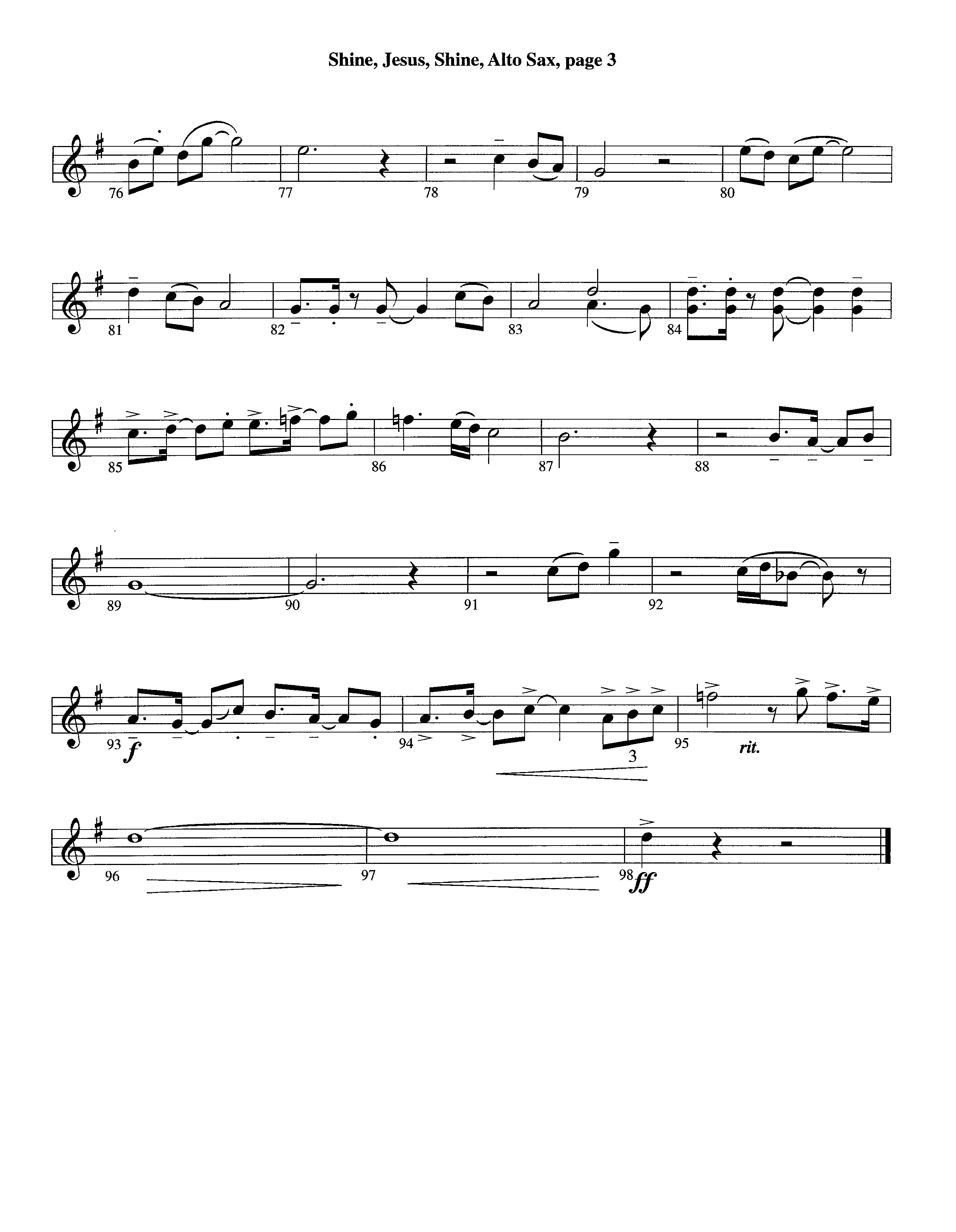 Shine Jesus Shine (Instrumental) Alto Sax (Lifeway Worship / Arr. Steve Dunn)