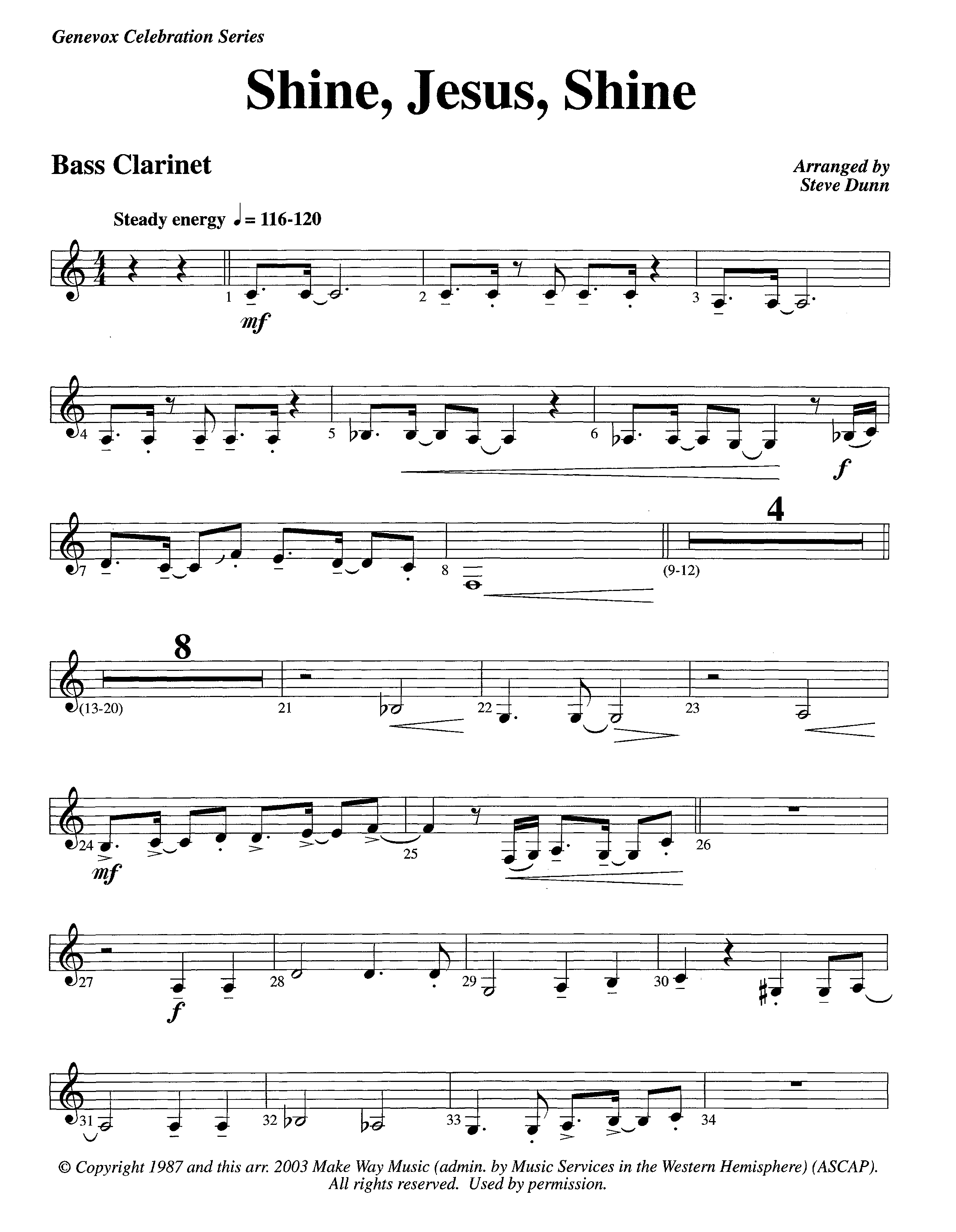 Shine Jesus Shine (Instrumental) Bass Clarinet (Lifeway Worship / Arr. Steve Dunn)