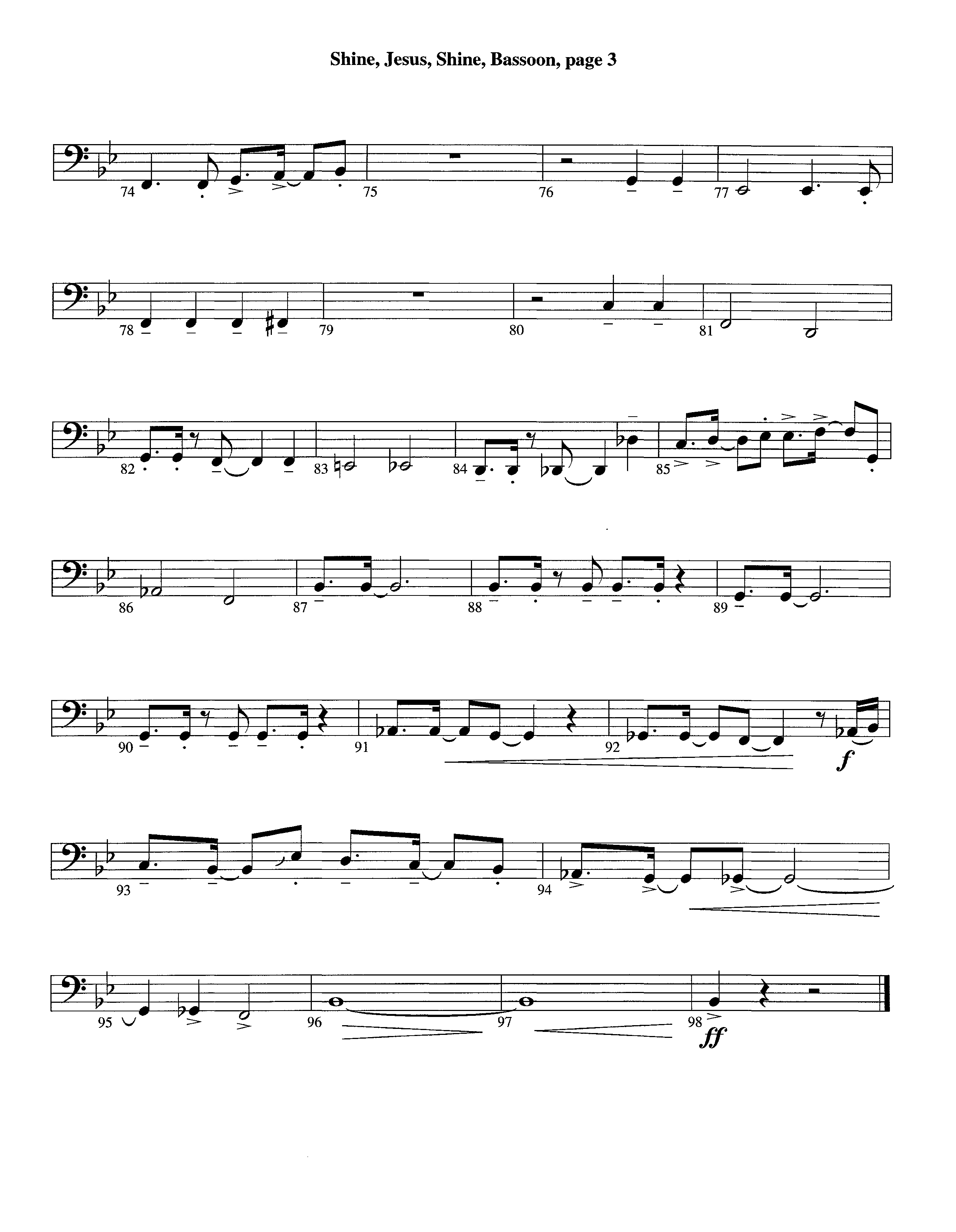 Shine Jesus Shine (Instrumental) Bassoon (Lifeway Worship / Arr. Steve Dunn)