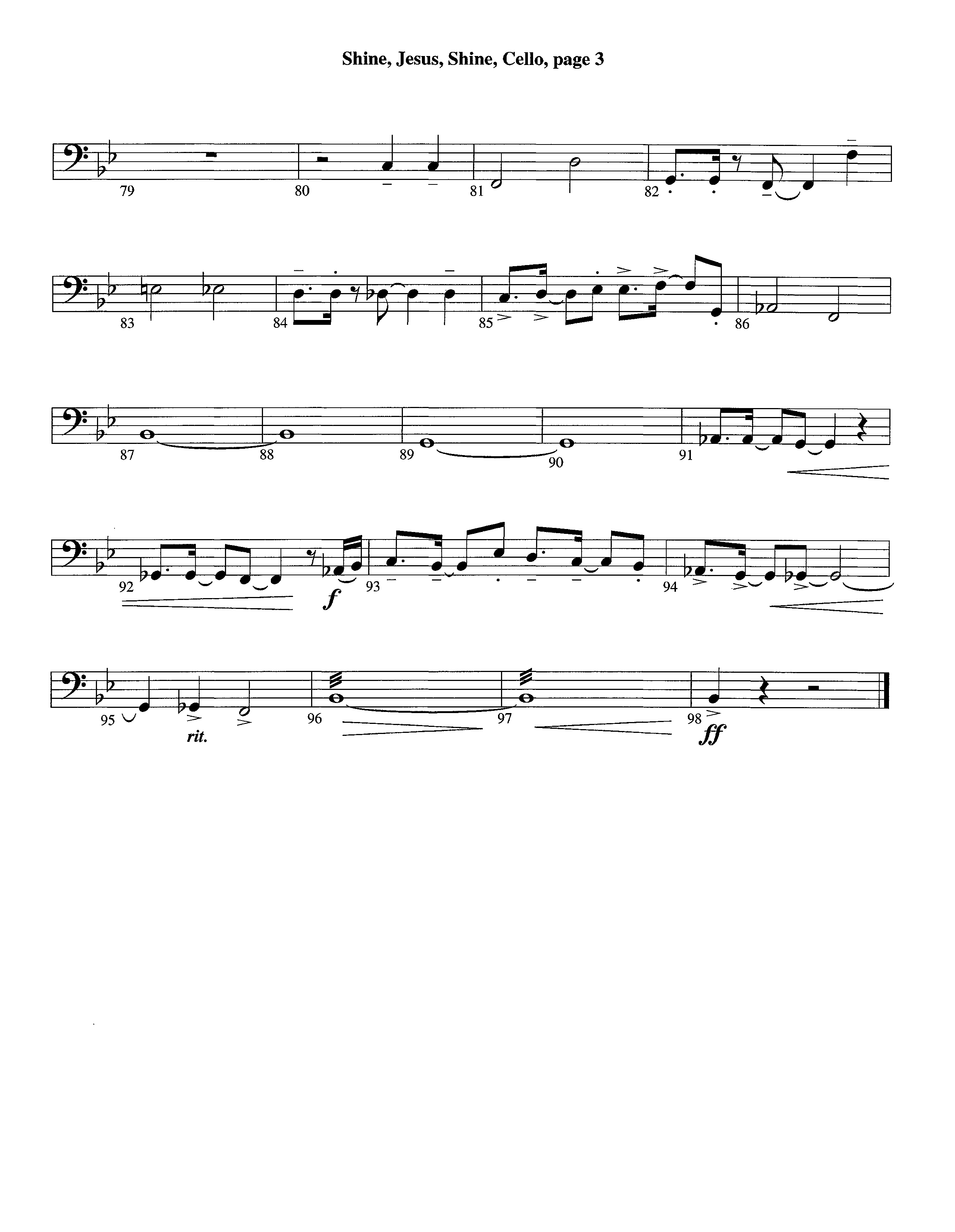 Shine Jesus Shine (Instrumental) Cello (Lifeway Worship / Arr. Steve Dunn)