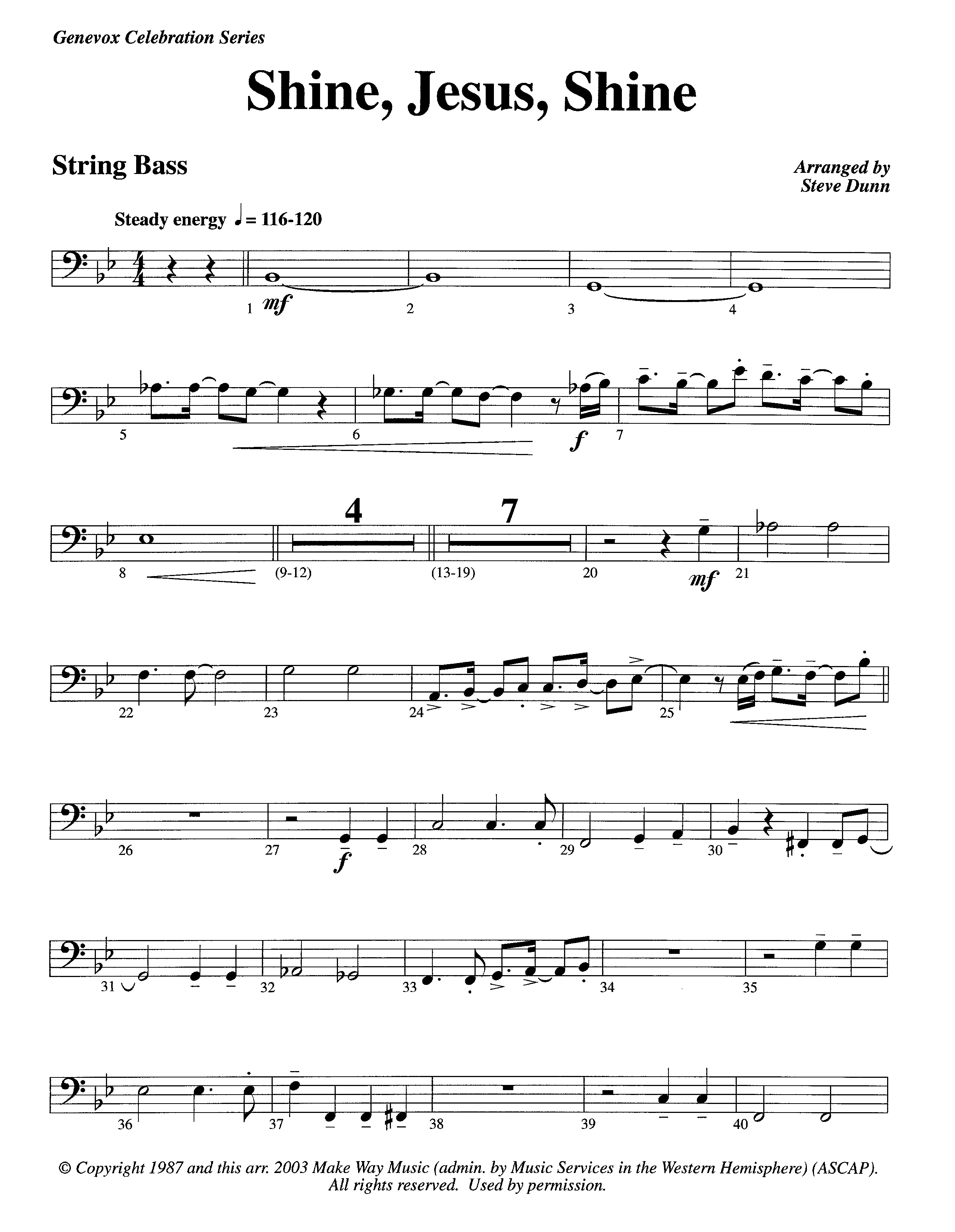 Shine Jesus Shine (Instrumental) Double Bass (Lifeway Worship / Arr. Steve Dunn)