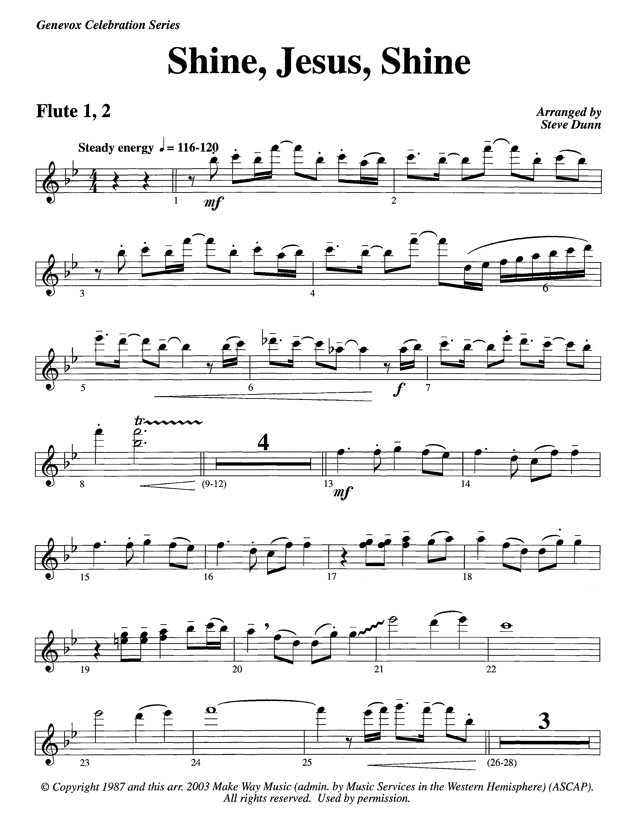 Shine Jesus Shine (Instrumental) Flute 1/2 (Lifeway Worship / Arr. Steve Dunn)