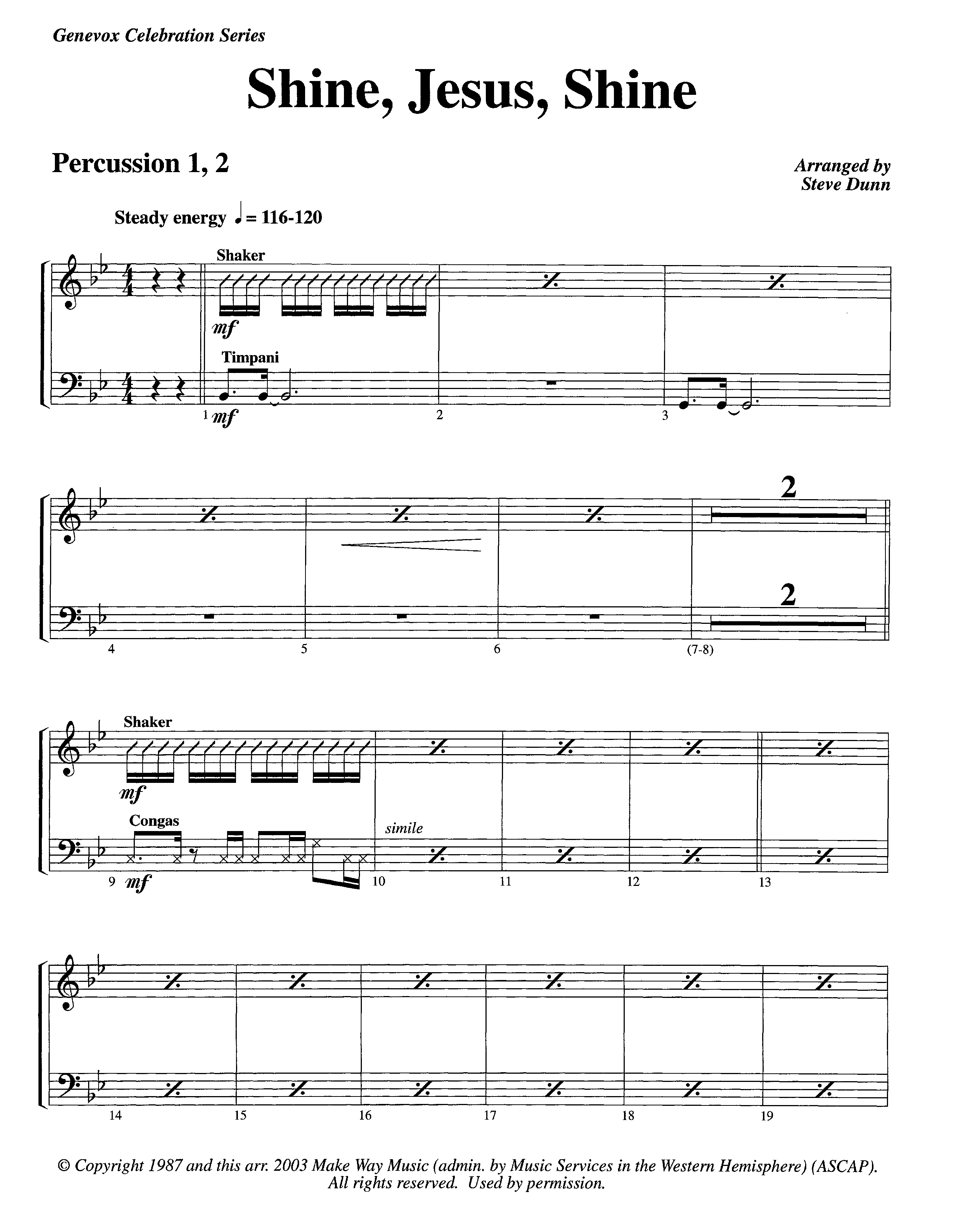 Shine Jesus Shine (Instrumental) Percussion 1/2 (Lifeway Worship / Arr. Steve Dunn)